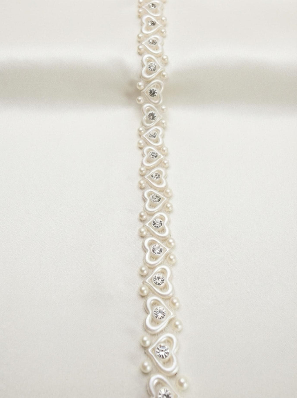 Ivory Pearl Rhinestone Heart Trim – Self Adhesive - Seam Allowance - Made in USA by Faraj Beading - Faraj Beading