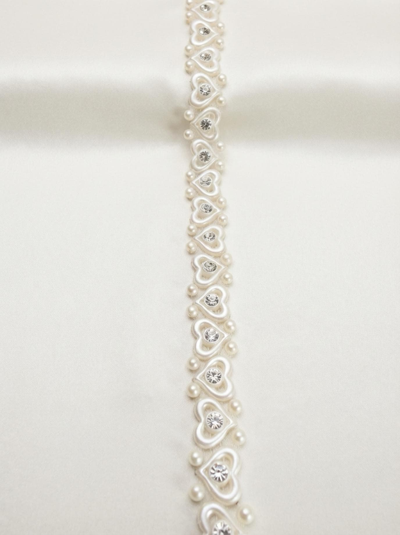 Ivory Pearl Rhinestone Heart Trim – Self Adhesive - Seam Allowance - Made in USA by Faraj Beading - Faraj Beading