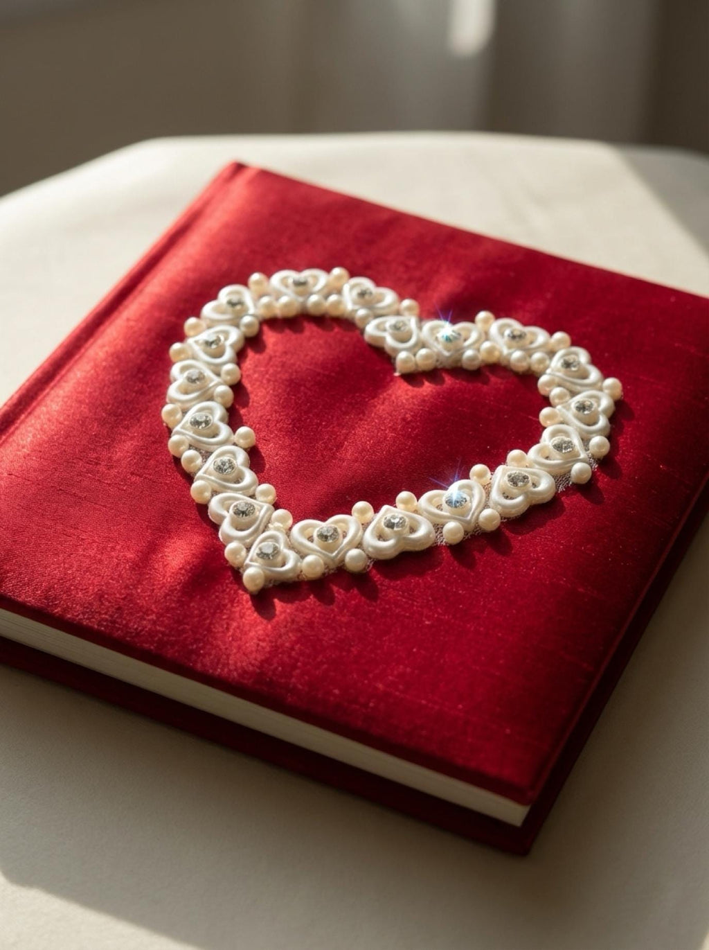 Ivory Pearl Rhinestone Heart Trim – Self Adhesive - Seam Allowance - Made in USA by Faraj Beading - Faraj Beading