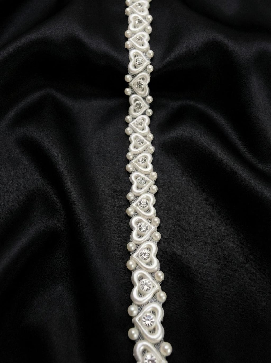 Ivory Pearl Rhinestone Heart Trim – Self Adhesive - Seam Allowance - Made in USA by Faraj Beading - Faraj Beading