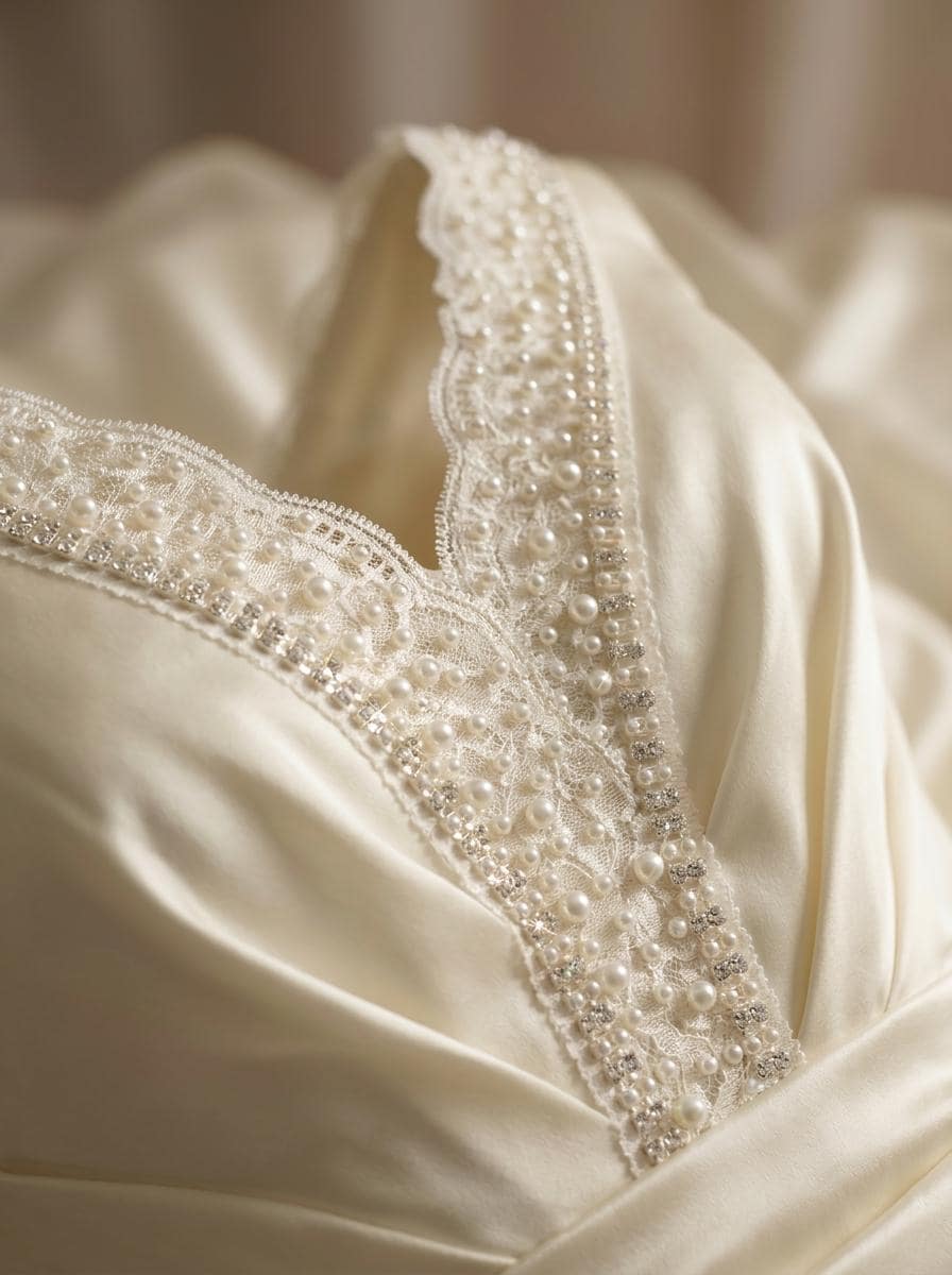Ivory Pearl Rhinestone Lace Trim – Wide Beaded Scalloped Trim, Bridal Applique, DIY Accessories, Self Adhesive, Luxury Embellishment - Faraj Beading