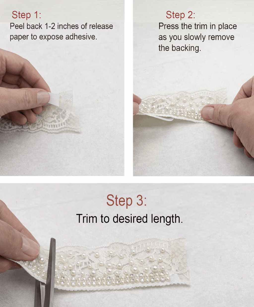 Ivory Pearl Rhinestone Lace Trim – Wide Beaded Scalloped Trim, Bridal Applique, DIY Accessories, Self Adhesive, Luxury Embellishment - Faraj Beading