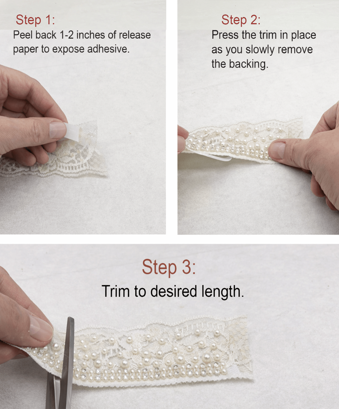 Ivory Pearl Rhinestone Lace Trim – Wide Beaded Scalloped Trim, Bridal Applique, DIY Accessories, Self Adhesive, Luxury Embellishment - Faraj Beading