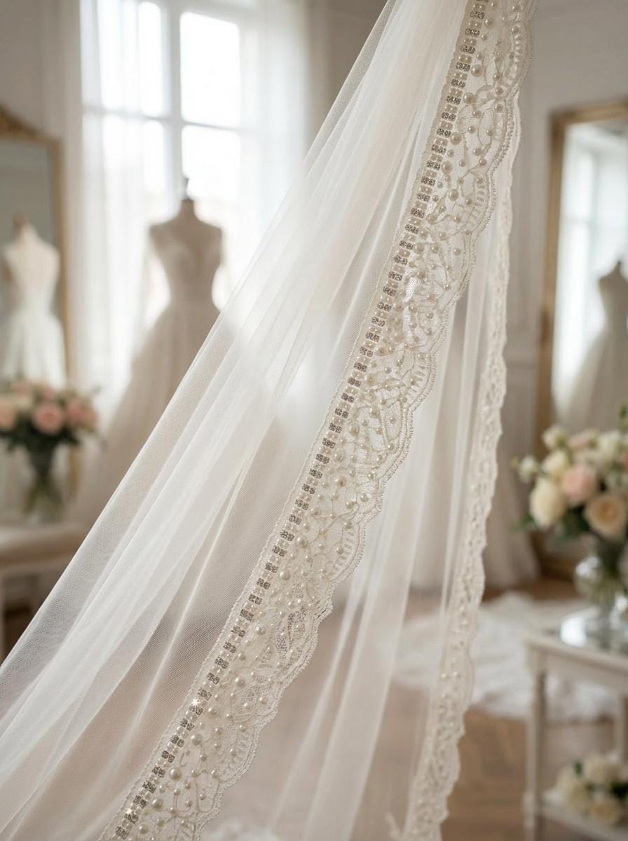 Ivory Pearl Rhinestone Lace Trim – Wide Beaded Scalloped Trim, Bridal Applique, DIY Accessories, Self Adhesive, Luxury Embellishment - Faraj Beading