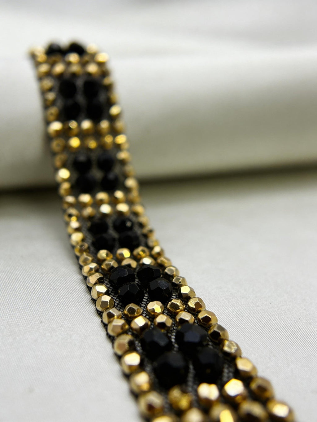 Luxury Beaded Mesh Trim. Peel and Stick. Elegant resin Faceted Bead Trim for Dresses, Crafts and DIY Decor - Proudly Made in USA - Faraj Beading