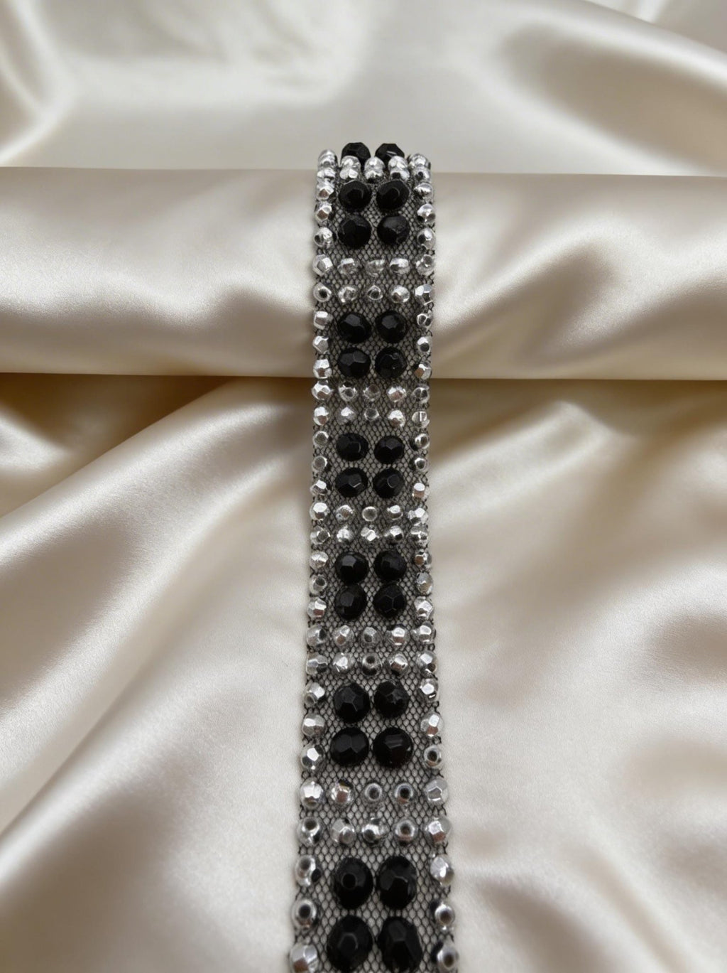Luxury Beaded Mesh Trim. Peel and Stick. Elegant resin Faceted Bead Trim for Dresses, Crafts and DIY Decor - Proudly Made in USA - Faraj Beading