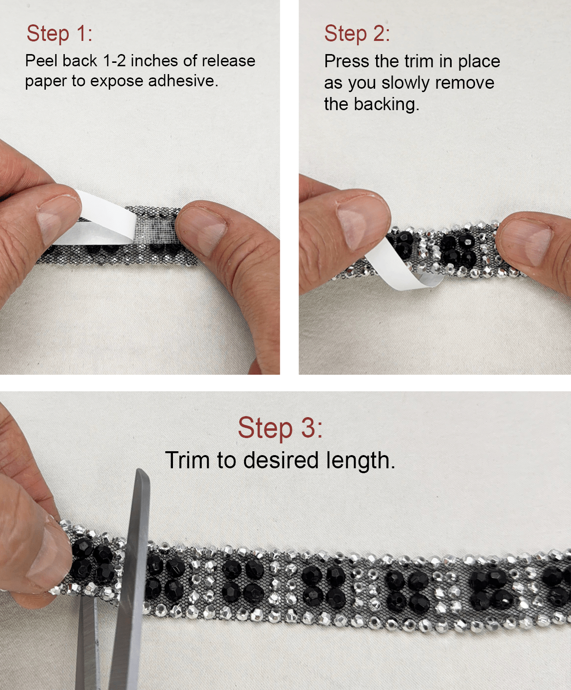 Luxury Beaded Mesh Trim. Peel and Stick. Elegant resin Faceted Bead Trim for Dresses, Crafts and DIY Decor - Proudly Made in USA - Faraj Beading