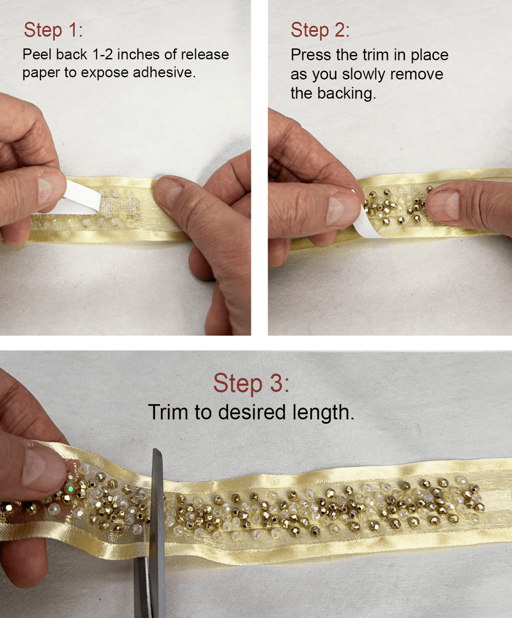 Luxury mixed beadsTrim – Gold or Silver Rhinestone Ribbon Trim – Self Adhesive or Sew On – Evening Wear, DIY Designer Trim - Faraj Beading