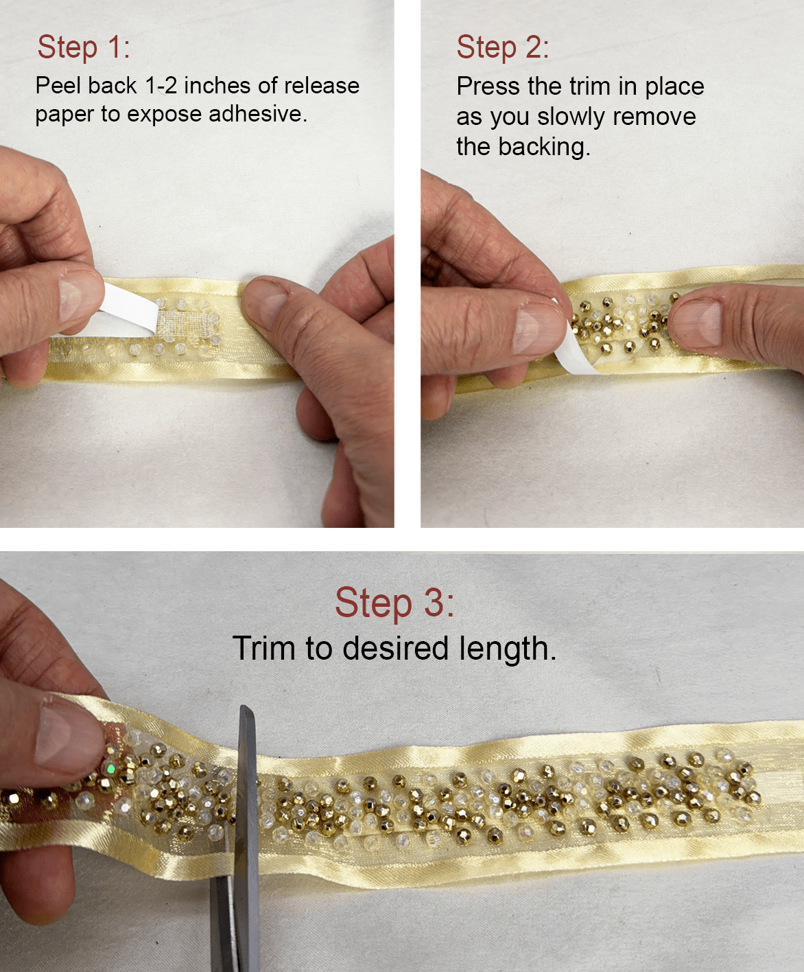 Luxury mixed beadsTrim – Gold or Silver Rhinestone Ribbon Trim – Self Adhesive or Sew On – Evening Wear, DIY Designer Trim - Faraj Beading