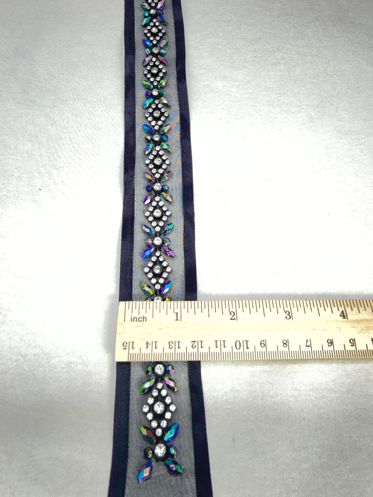 Luxury Rhinestone Beaded Trim – Black Iridescent Crystal Designer Trim – Couture Ribbon Trim – Sew On or Self Adhesive – Made in USA - Faraj Beading