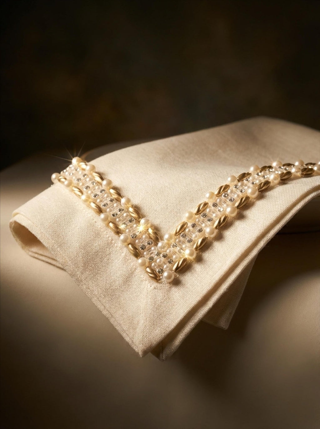 Matte Gold beads Pearl Rhinestone Trim – Decorative Embellishment, Sewing or Self Adhesive Trim, 1” Seam Allowance Option - Made In USA - Faraj Beading