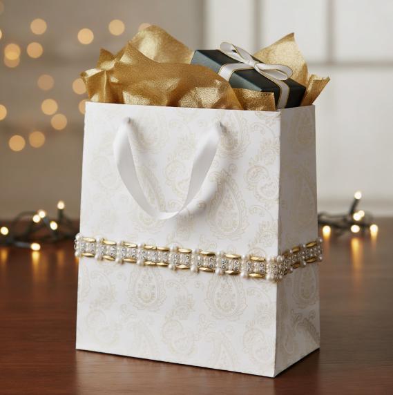 Matte Gold beads Pearl Rhinestone Trim – Decorative Embellishment, Sewing or Self Adhesive Trim, 1” Seam Allowance Option - Made In USA - Faraj Beading