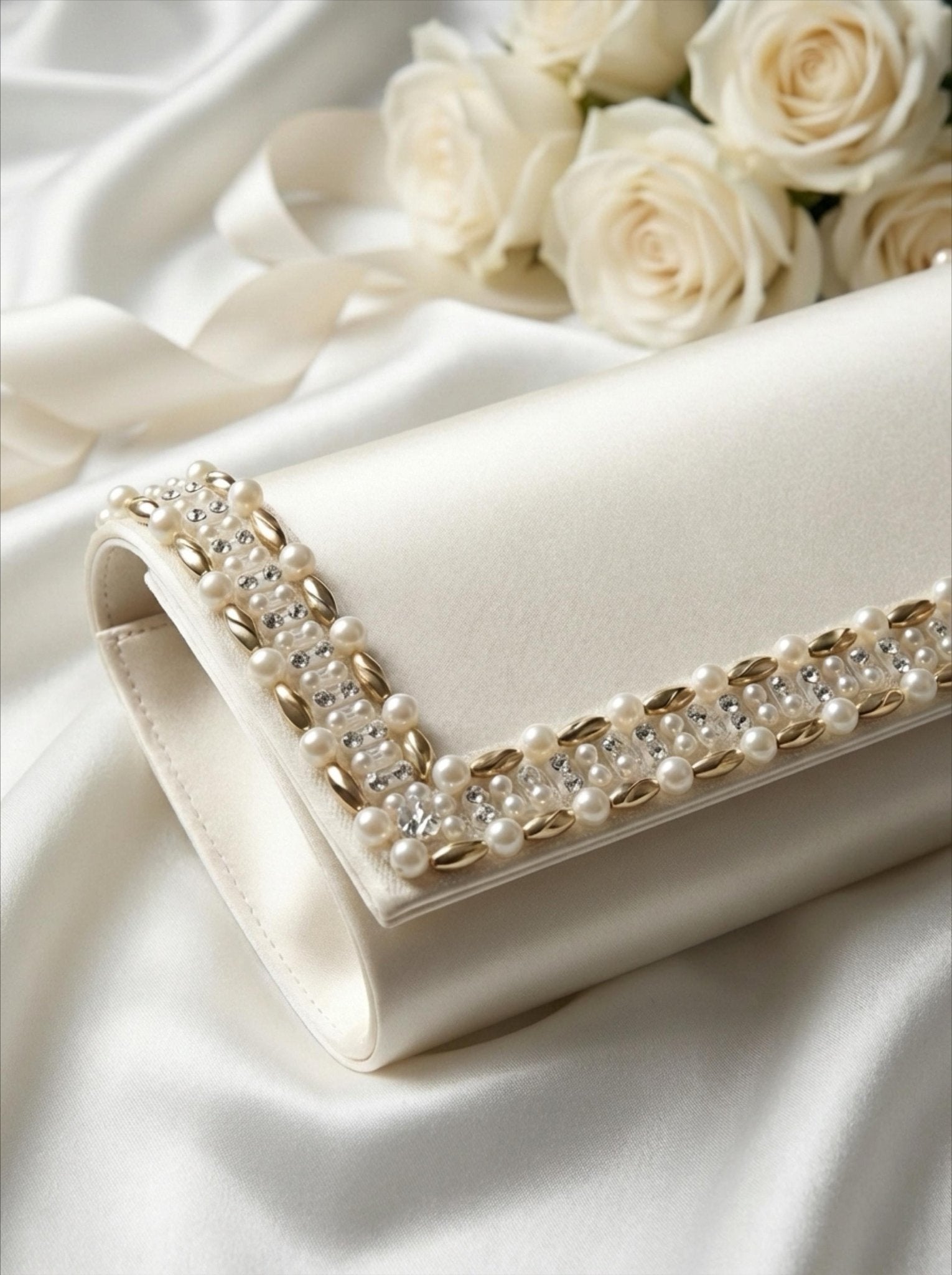 Matte Gold beads Pearl Rhinestone Trim – Decorative Embellishment, Sewing or Self Adhesive Trim, 1” Seam Allowance Option - Made In USA - Faraj Beading