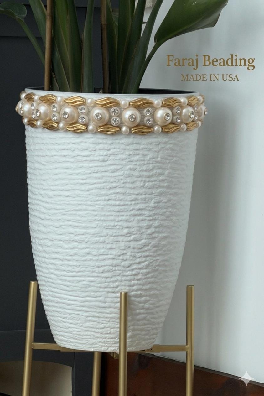 Matte Gold & Ivory Pearl Rhinestone Trim – Self Adhesive or Sew - On – Beaded Trim for Dress, Collar, Cuff, Accessories DIY - Faraj Beading
