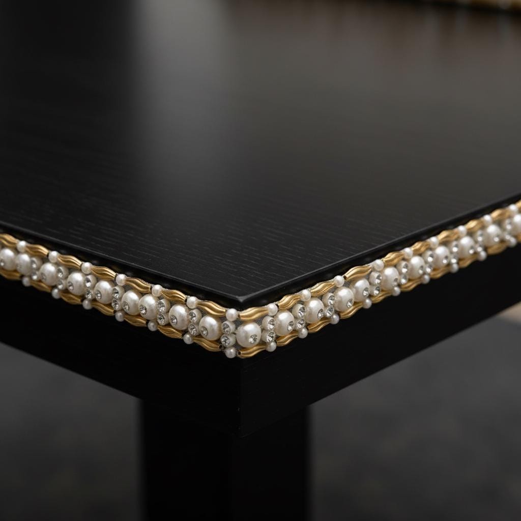 Matte Gold & Ivory Pearl Rhinestone Trim – Self Adhesive or Sew - On – Beaded Trim for Dress, Collar, Cuff, Accessories DIY - Faraj Beading
