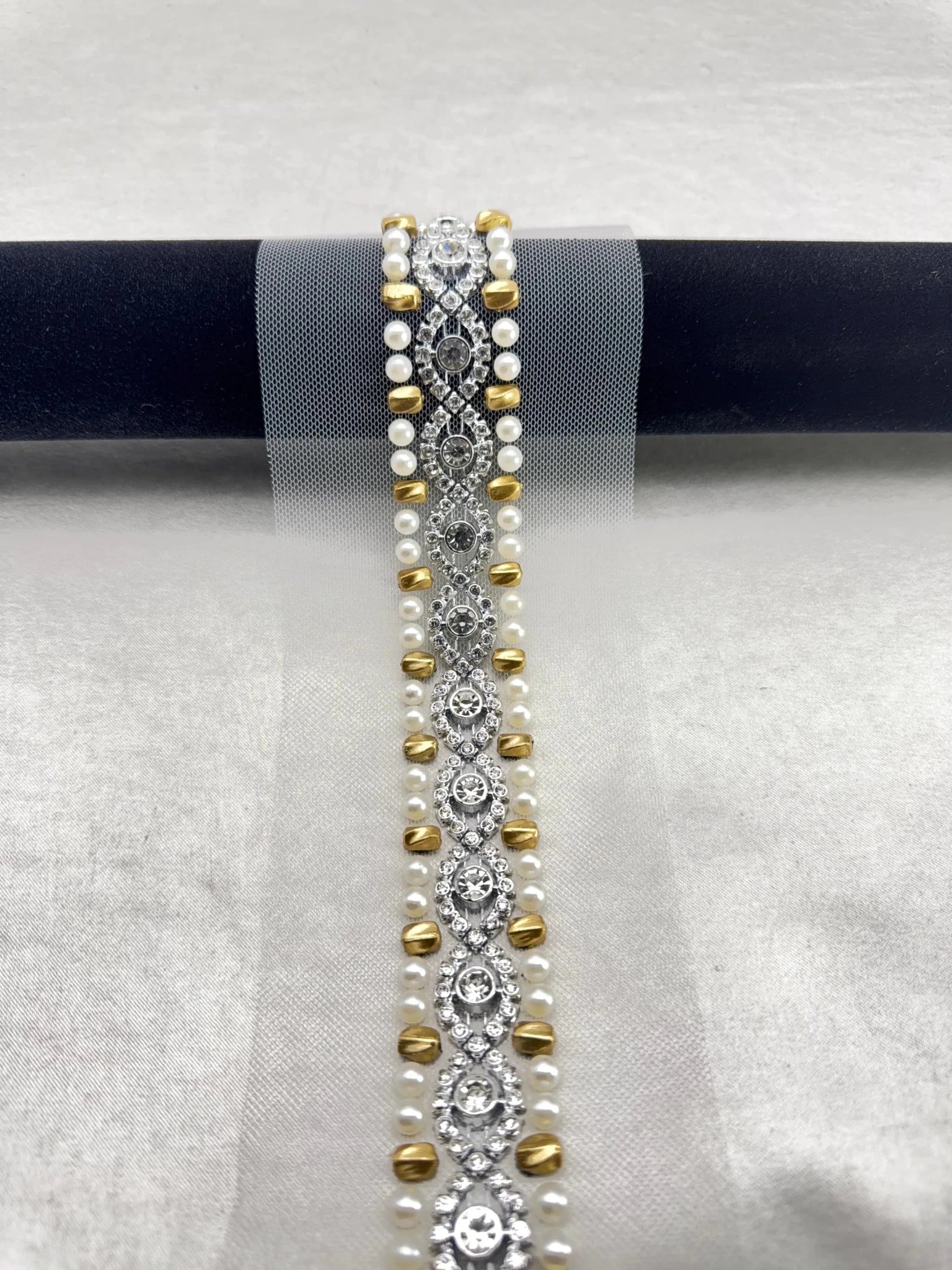 Matte Gold Pearl Rhinestone Trim – Luxury Beaded Trim, Bridal & Couture Embellishment - Made in USA - Faraj Beading