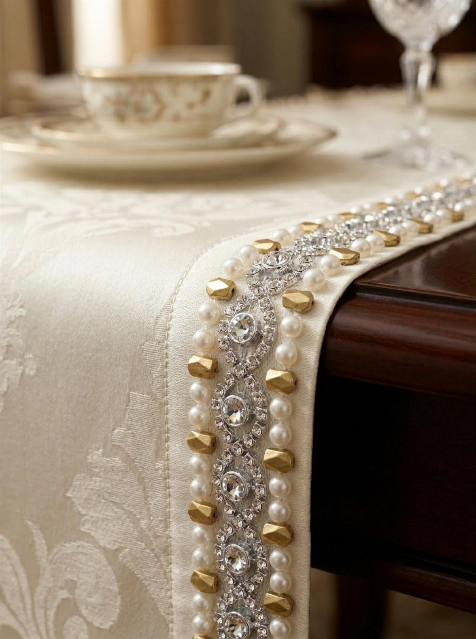 Matte Gold Pearl Rhinestone Trim – Luxury Beaded Trim, Bridal & Couture Embellishment - Made in USA - Faraj Beading