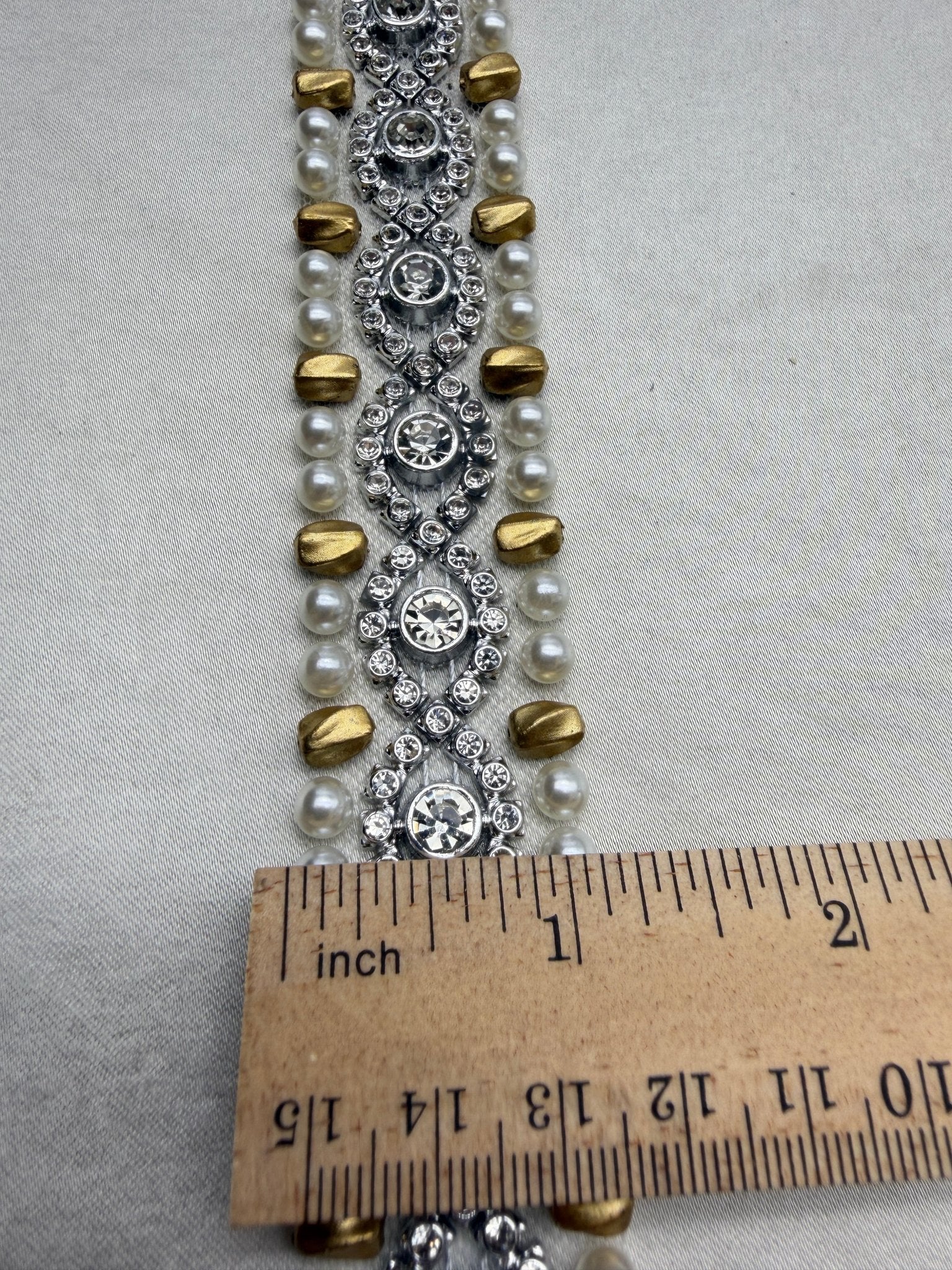 Matte Gold Pearl Rhinestone Trim – Luxury Beaded Trim, Bridal & Couture Embellishment - Made in USA - Faraj Beading