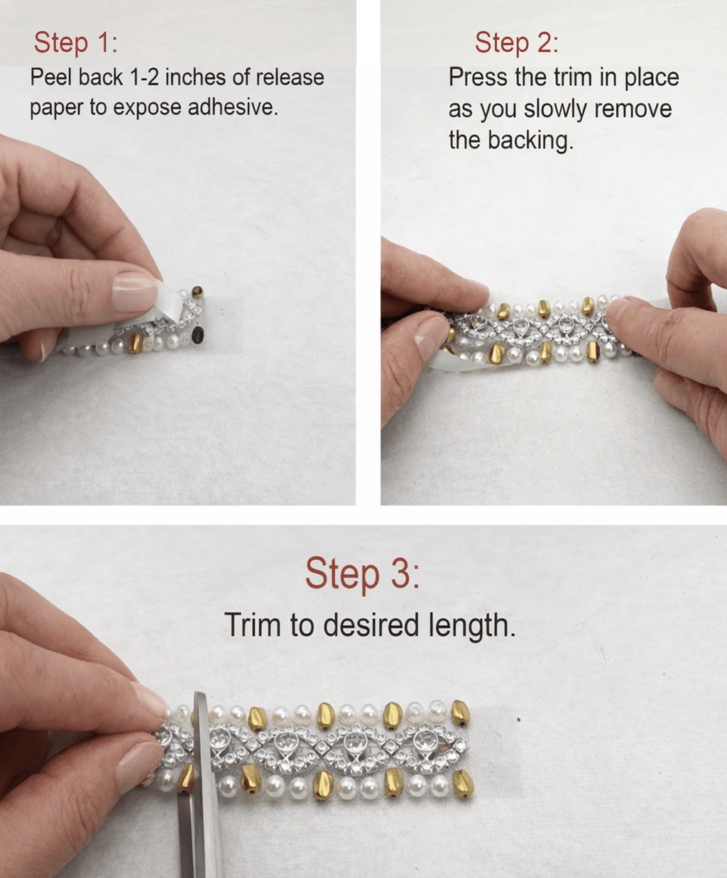 Matte Gold Pearl Rhinestone Trim – Luxury Beaded Trim, Bridal & Couture Embellishment - Made in USA - Faraj Beading