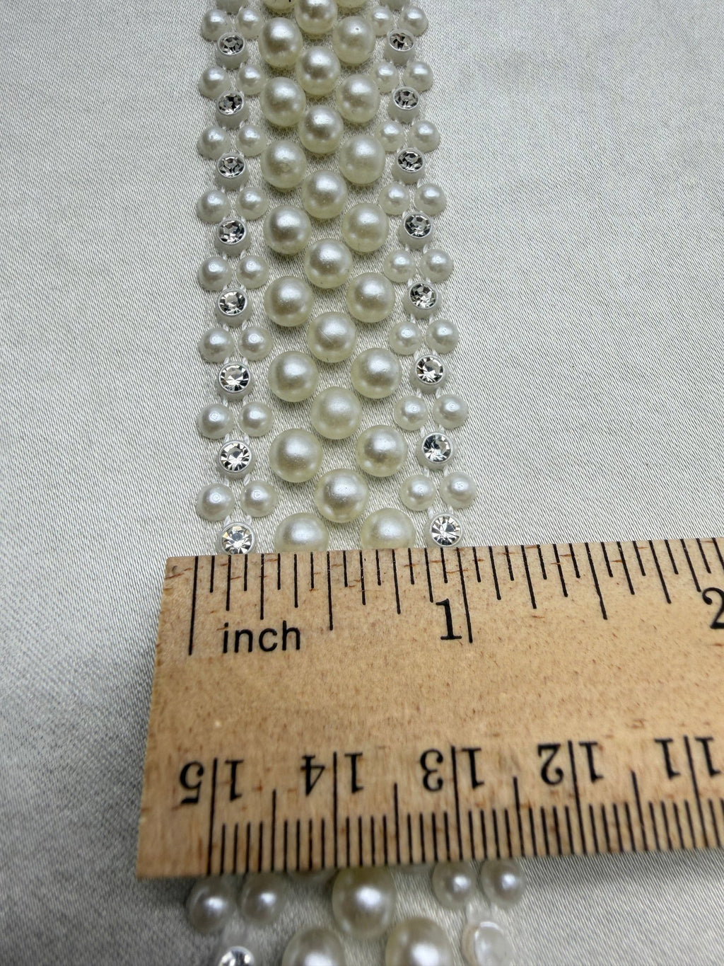 Multi Row Pearl Beaded Trim – Rhinestone Pearl Lace Trim – Ivory Bridal Trim – Sew On or Self Adhesive – Made in USA - Faraj Beading