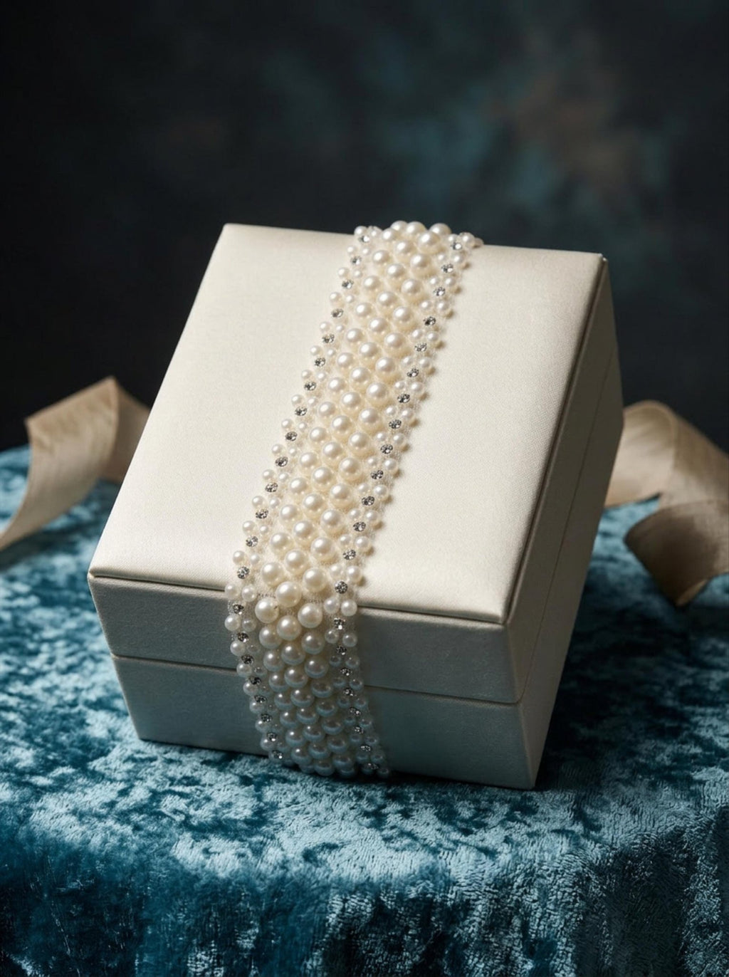Multi Row Pearl Beaded Trim – Rhinestone Pearl Lace Trim – Ivory Bridal Trim – Sew On or Self Adhesive – Made in USA - Faraj Beading