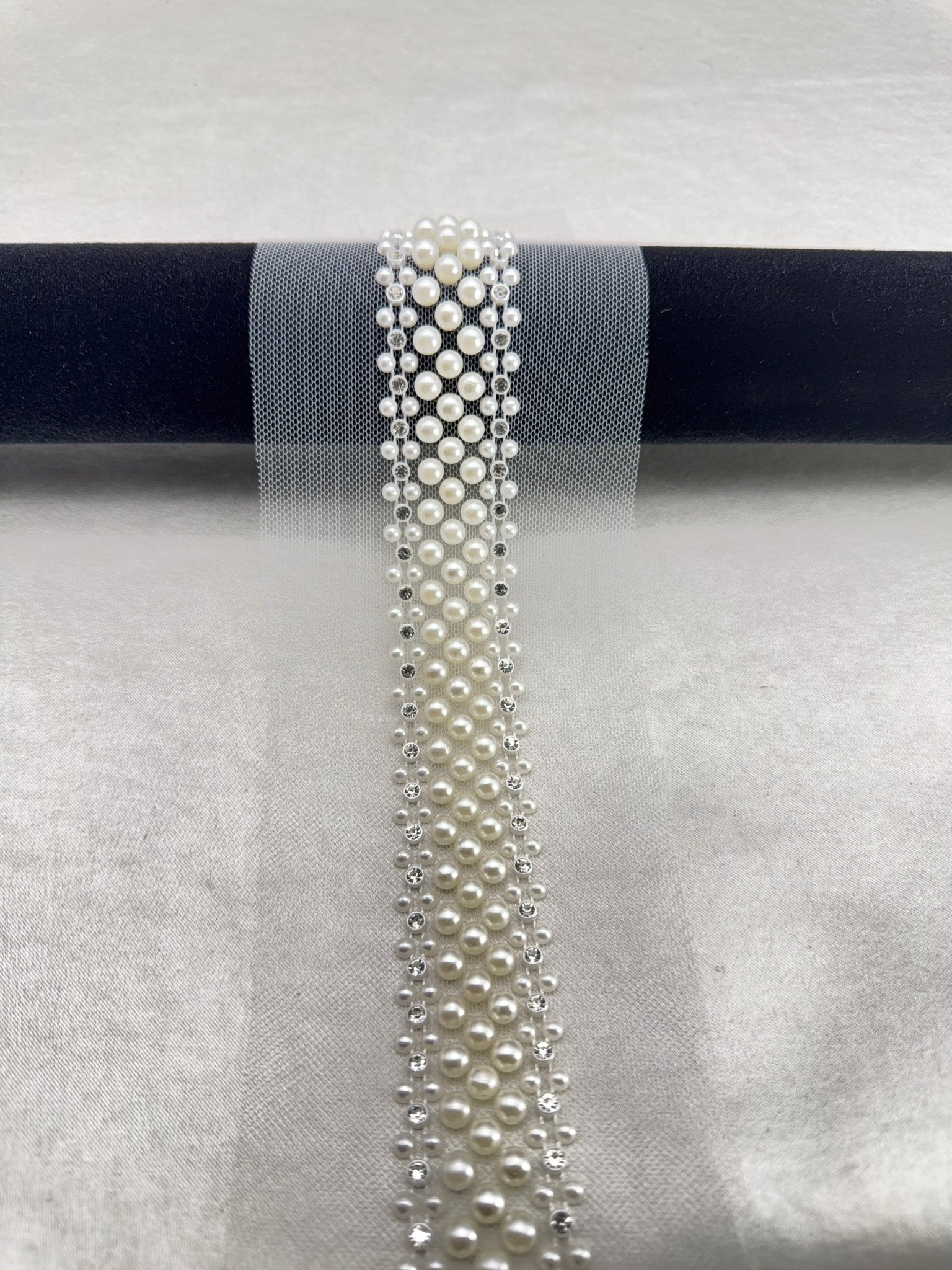 Multi Row Pearl Beaded Trim – Rhinestone Pearl Lace Trim – Ivory Bridal Trim – Sew On or Self Adhesive – Made in USA - Faraj Beading