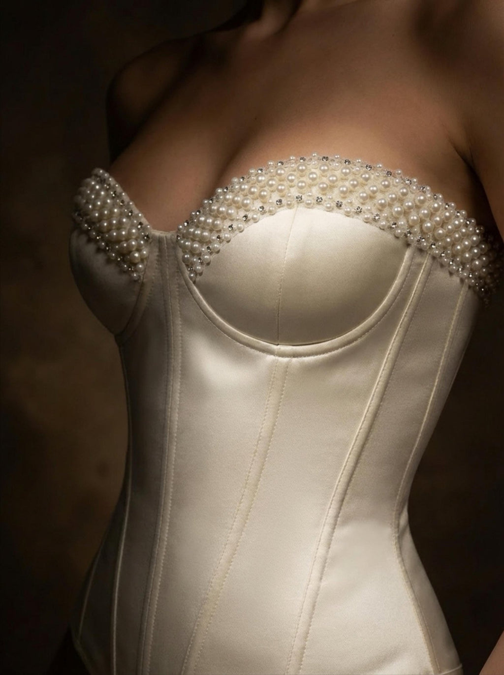 Multi Row Pearl Beaded Trim – Rhinestone Pearl Lace Trim – Ivory Bridal Trim – Sew On or Self Adhesive – Made in USA - Faraj Beading