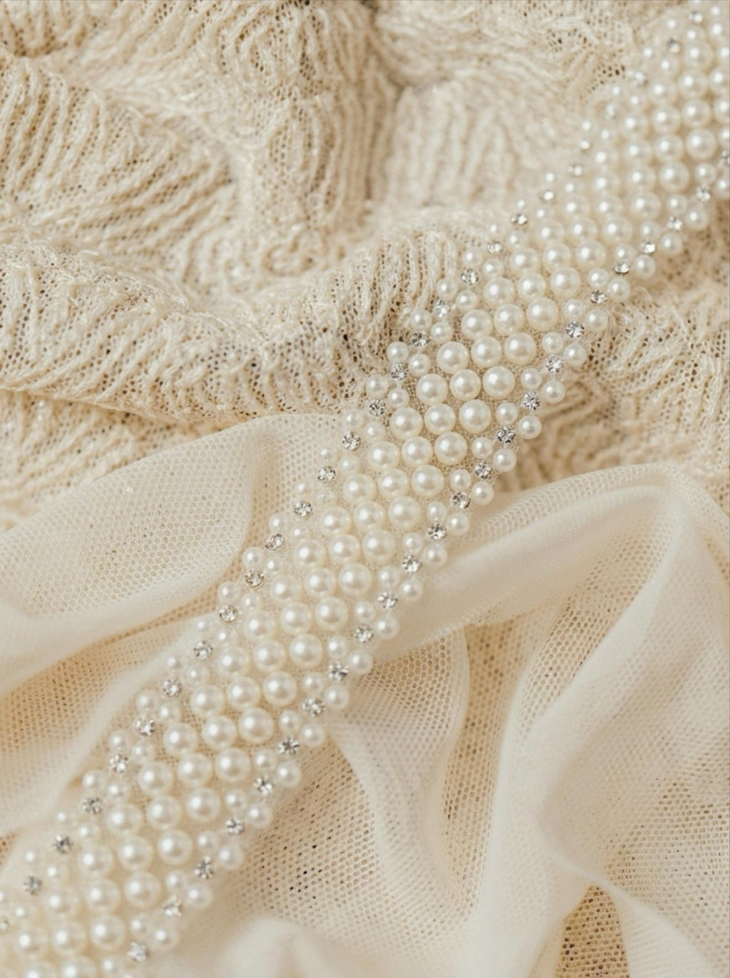 Multi Row Pearl Beaded Trim – Rhinestone Pearl Lace Trim – Ivory Bridal Trim – Sew On or Self Adhesive – Made in USA - Faraj Beading