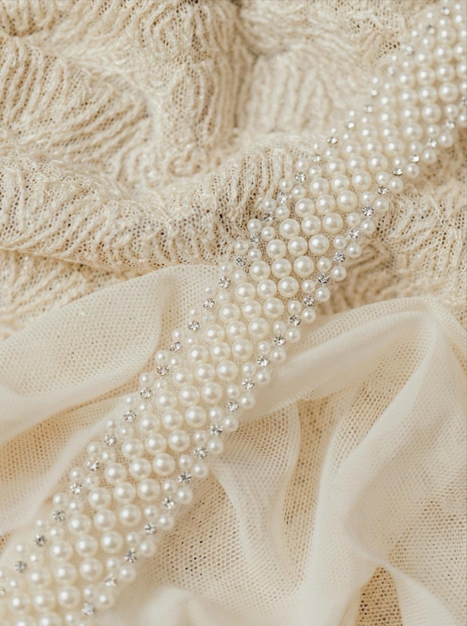 Multi Row Pearl Beaded Trim – Rhinestone Pearl Lace Trim – Ivory Bridal Trim – Sew On or Self Adhesive – Made in USA - Faraj Beading