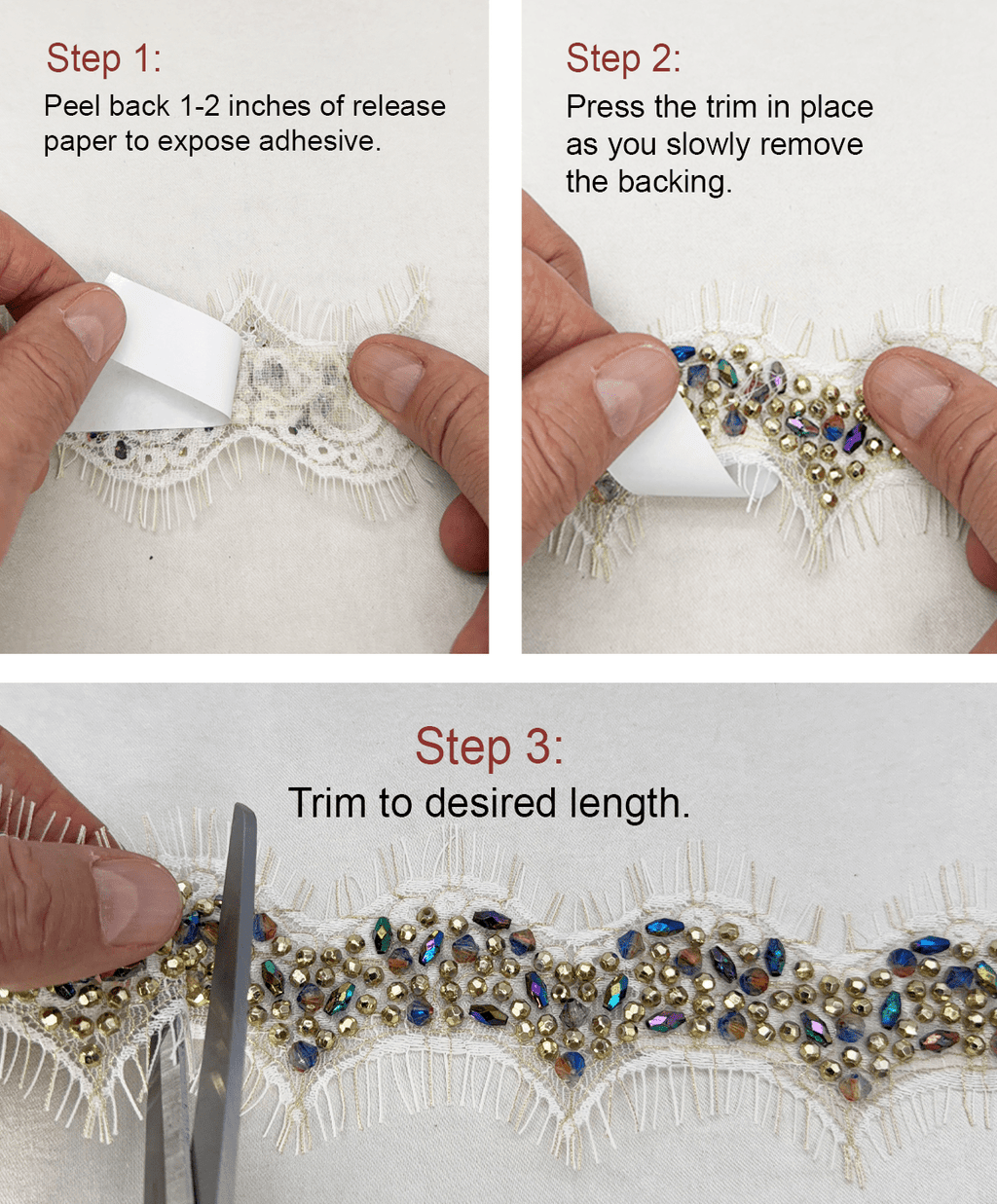 Multicolor Beaded Lace Trim, Iridescent Rhinestone & Gold Bead Trim, Bridal Couture Trim, Dress Embellishment, Sewing Trim by the Yard - Faraj Beading
