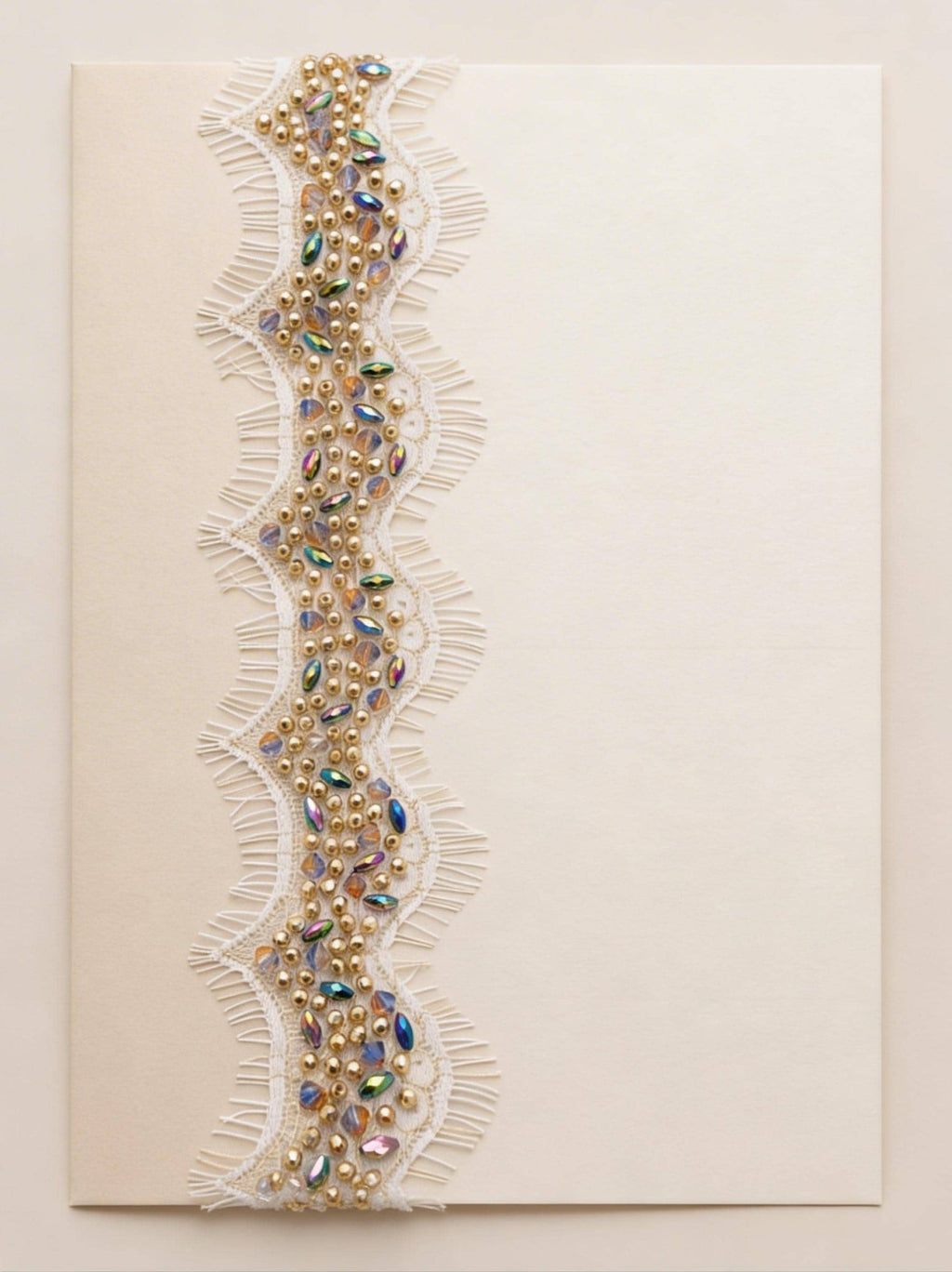 Multicolor Beaded Lace Trim, Iridescent Rhinestone & Gold Bead Trim, Bridal Couture Trim, Dress Embellishment, Sewing Trim by the Yard - Faraj Beading