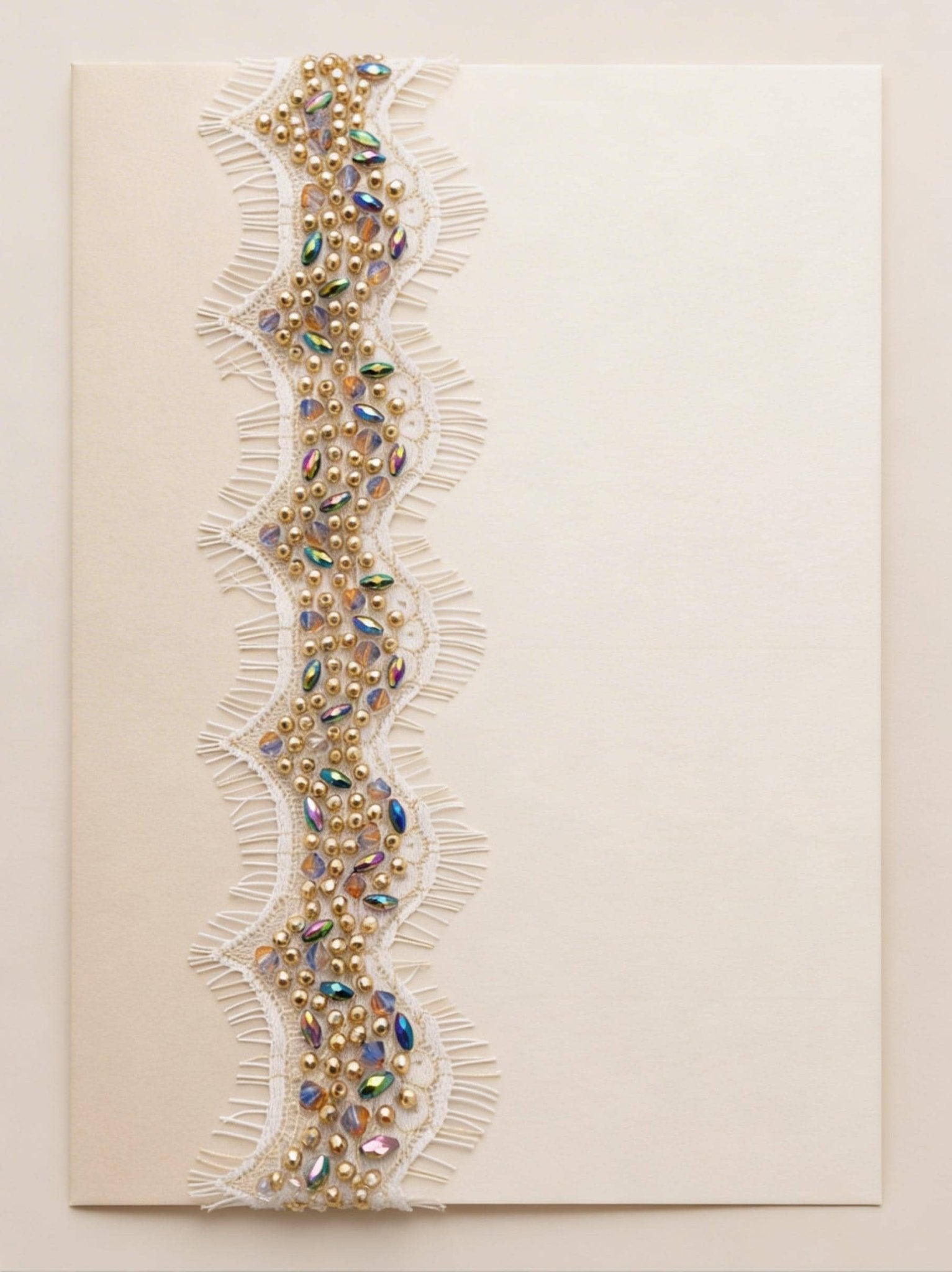 Multicolor Beaded Lace Trim, Iridescent Rhinestone & Gold Bead Trim, Bridal Couture Trim, Dress Embellishment, Sewing Trim by the Yard - Faraj Beading
