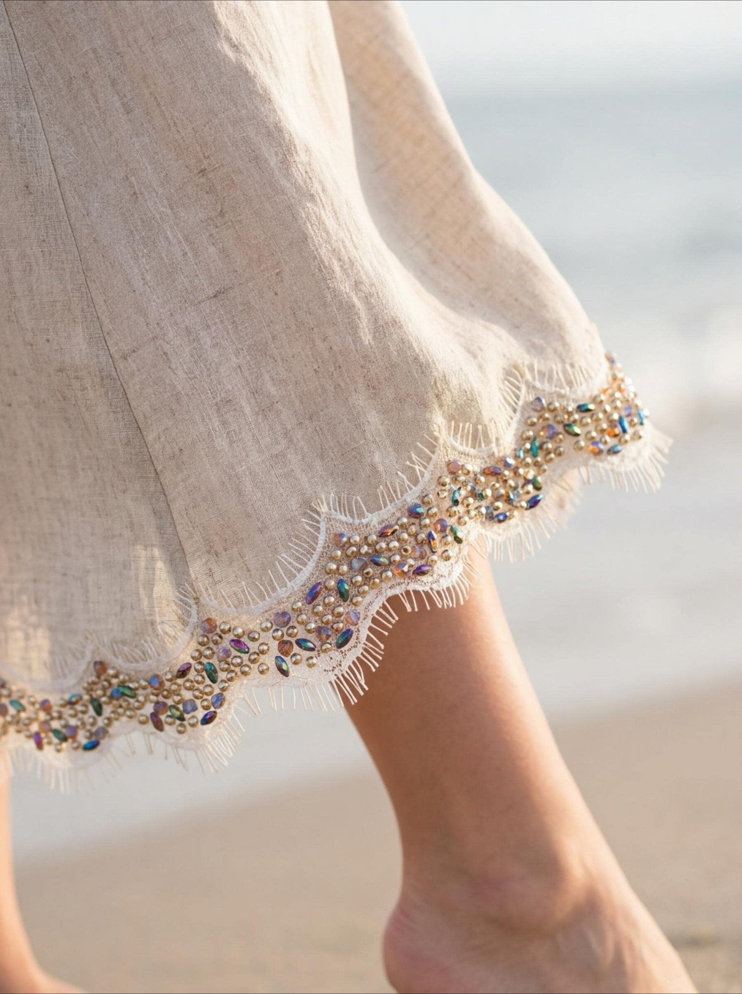Multicolor Beaded Lace Trim, Iridescent Rhinestone & Gold Bead Trim, Bridal Couture Trim, Dress Embellishment, Sewing Trim by the Yard - Faraj Beading