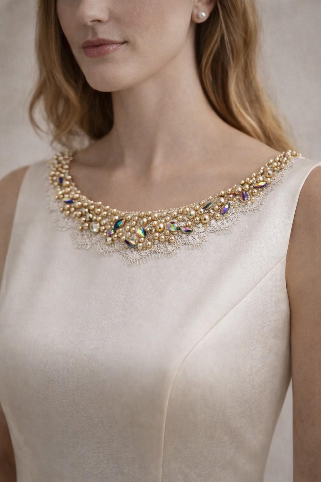 Multicolor Beaded Lace Trim, Iridescent Rhinestone & Gold Bead Trim, Bridal Couture Trim, Dress Embellishment, Sewing Trim by the Yard - Faraj Beading