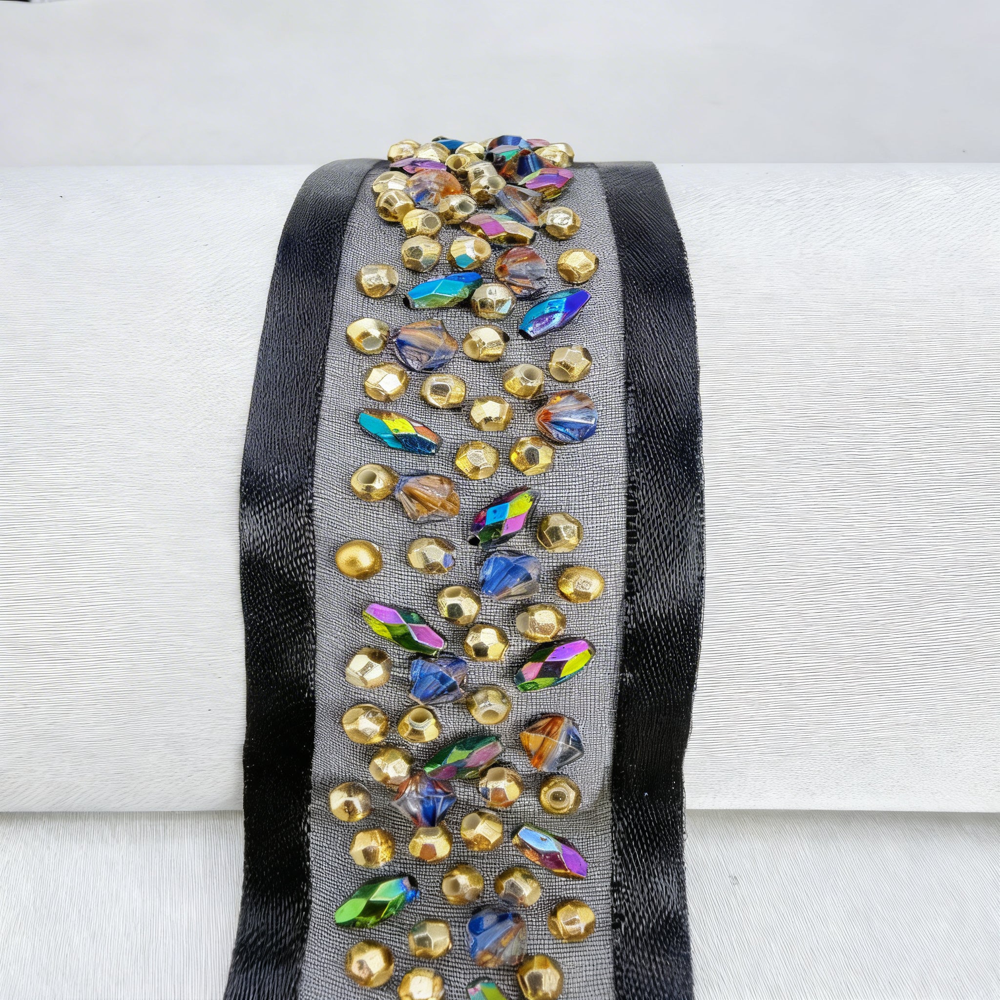 Self Adhesive Beaded Trim Gold & Black | Luxury Rhinestone Embellishment Trim | DIY Fashion, Clothing Decor, Craft Trim, Peel and Stick
