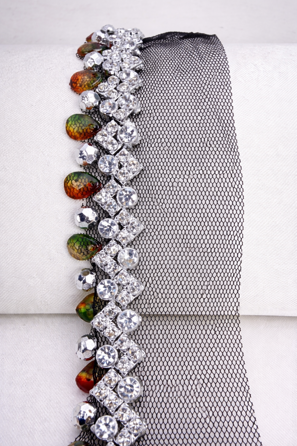 Crystal and Iridescent Beaded Trim – Self Adhesive Rhinestone Trim, Peel and Stick Fabric Trim, Gold Green Accent Trim, Sew or Stick