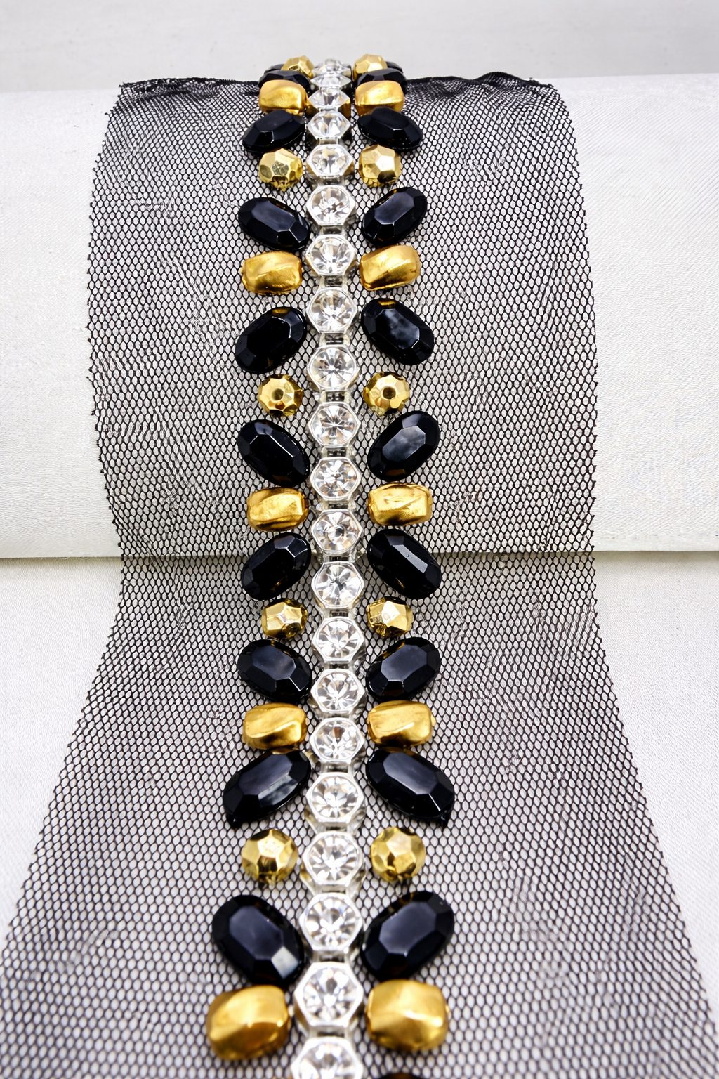 Black & Gold Beaded Trim, Rhinestone Pearl Embellishment, Sew-On or Adhesive Trim by the Yard, Luxury Fashion Trim, DIY Clothing Decor