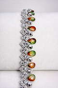Crystal and Iridescent Beaded Trim – Self Adhesive Rhinestone Trim, Peel and Stick Fabric Trim, Gold Green Accent Trim, Sew or Stick