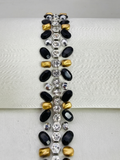 Black & Gold Beaded Trim, Rhinestone Pearl Embellishment, Sew-On or Adhesive Trim by the Yard, Luxury Fashion Trim, DIY Clothing Decor