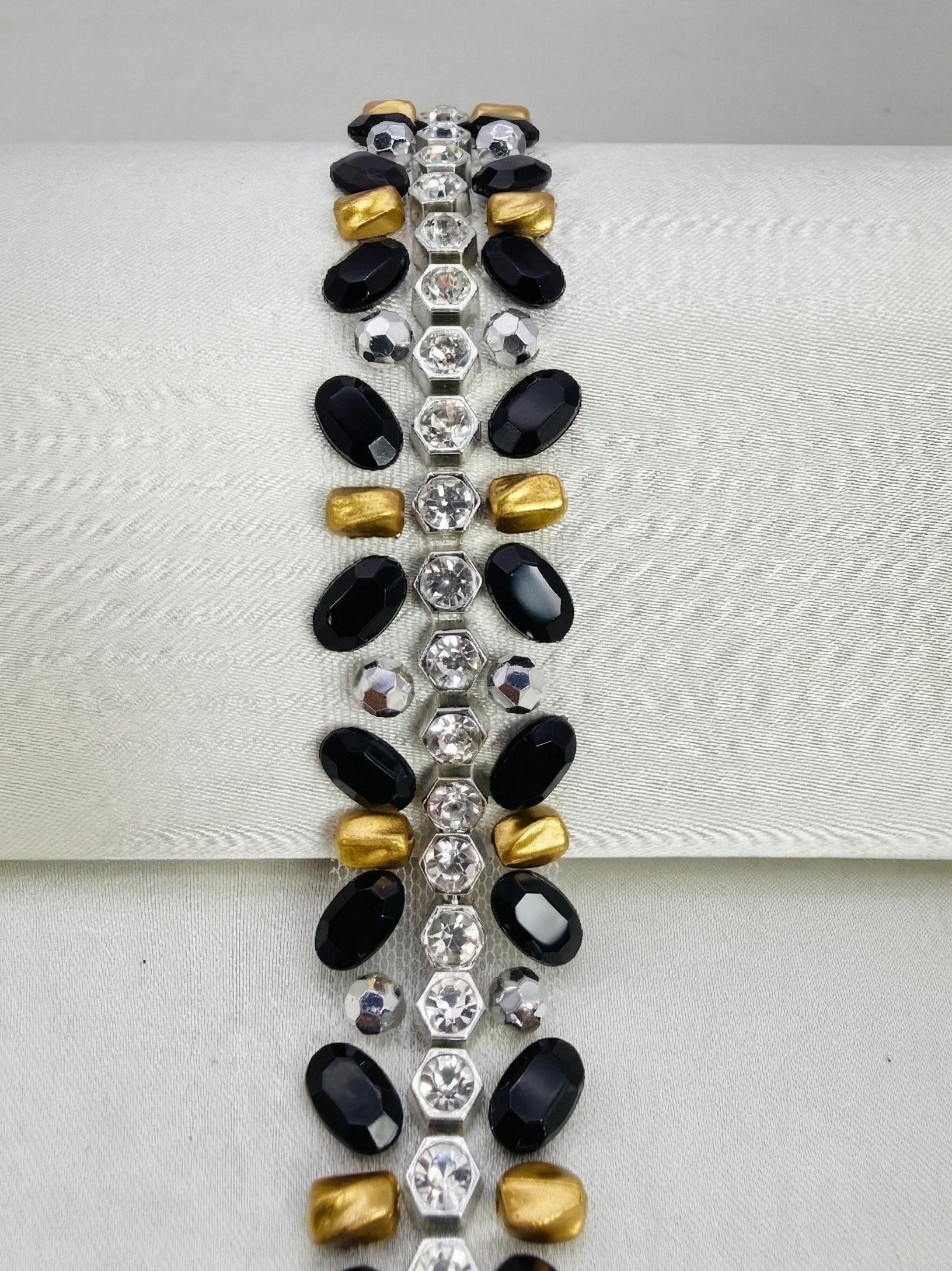 Black & Gold Beaded Trim, Rhinestone Pearl Embellishment, Sew-On or Adhesive Trim by the Yard, Luxury Fashion Trim, DIY Clothing Decor