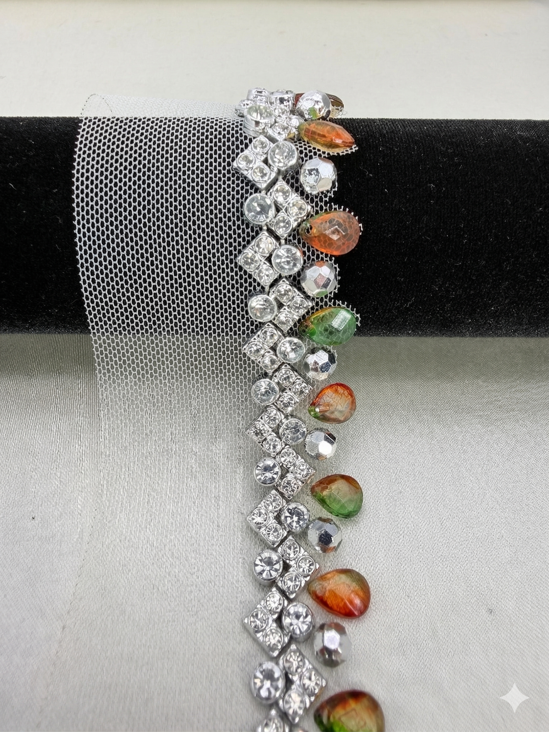 Crystal and Iridescent Beaded Trim – Self Adhesive Rhinestone Trim, Peel and Stick Fabric Trim, Gold Green Accent Trim, Sew or Stick