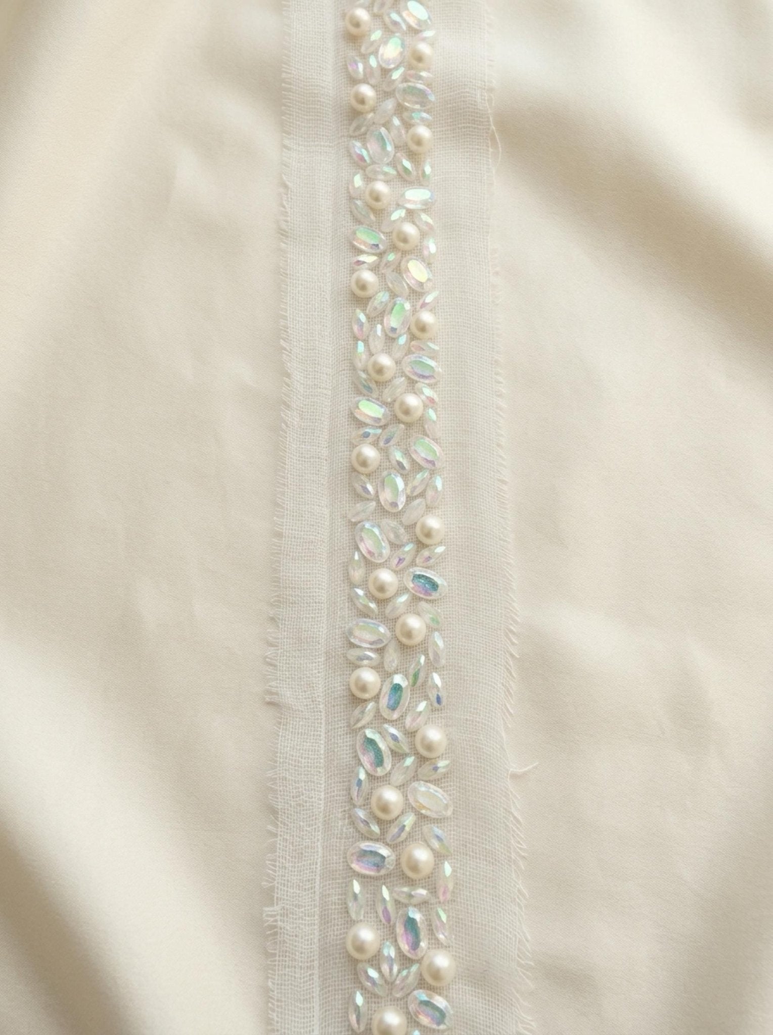 Pearl AB Crystal Beaded Trim by the Yard, Bridal Rhinestone Trim, Wedding Dress & Veil Embellishment, Sewing or Adhesive Trim - Made in USA - Faraj Beading