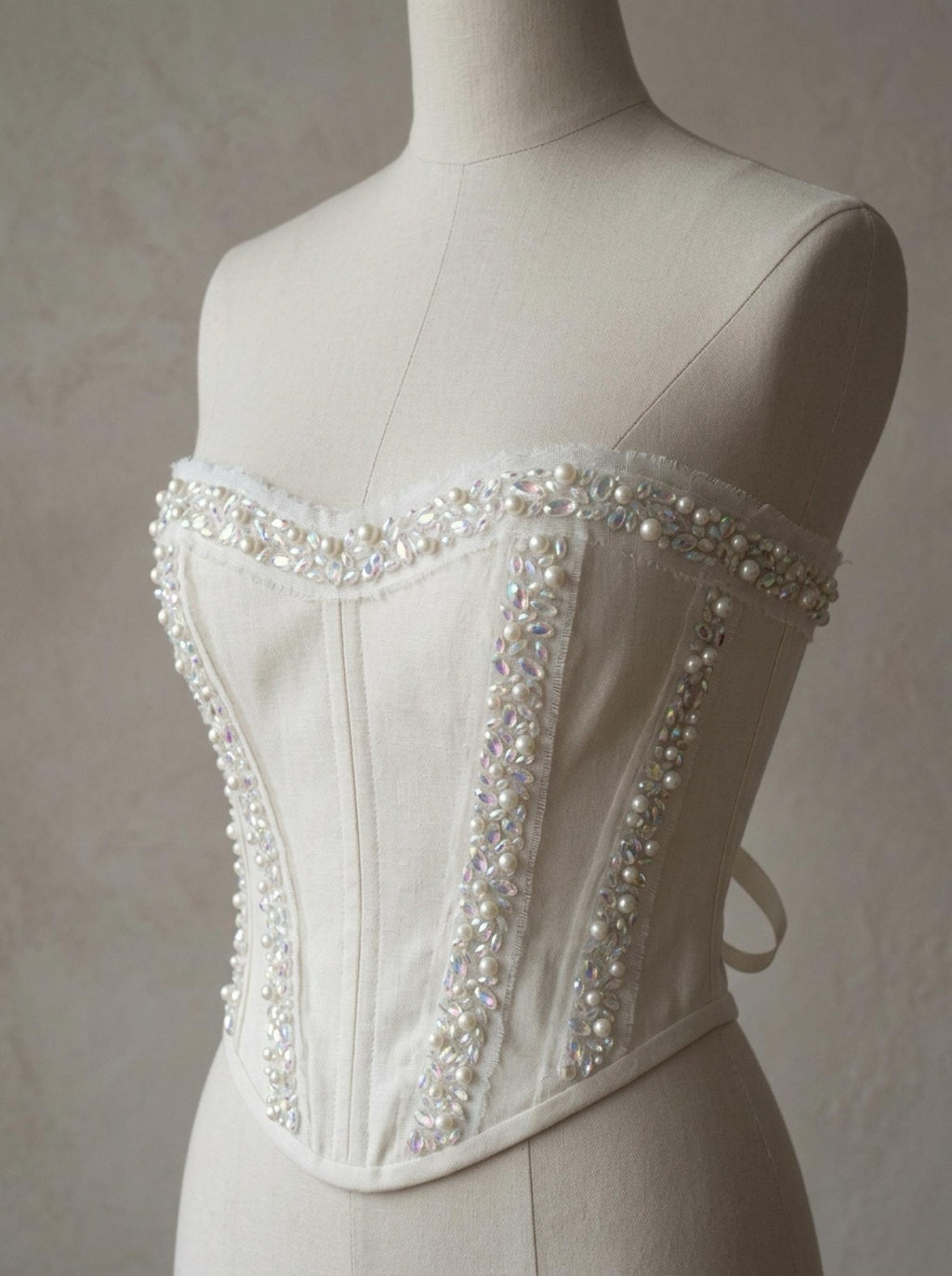 Pearl AB Crystal Beaded Trim by the Yard, Bridal Rhinestone Trim, Wedding Dress & Veil Embellishment, Sewing or Adhesive Trim - Made in USA - Faraj Beading