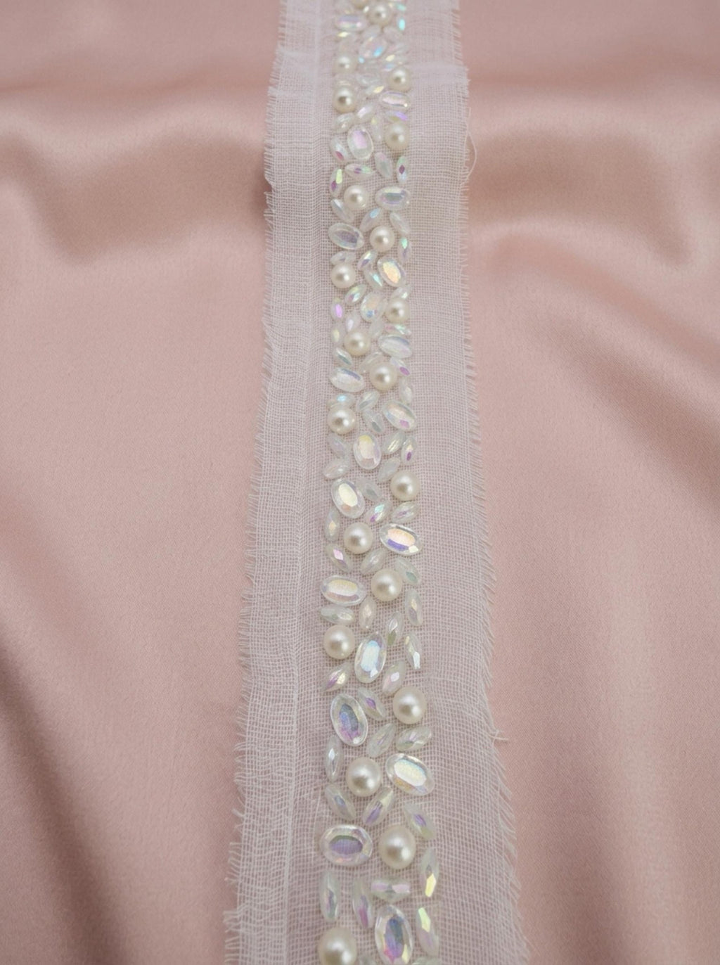 Pearl AB Crystal Beaded Trim by the Yard, Bridal Rhinestone Trim, Wedding Dress & Veil Embellishment, Sewing or Adhesive Trim - Made in USA - Faraj Beading