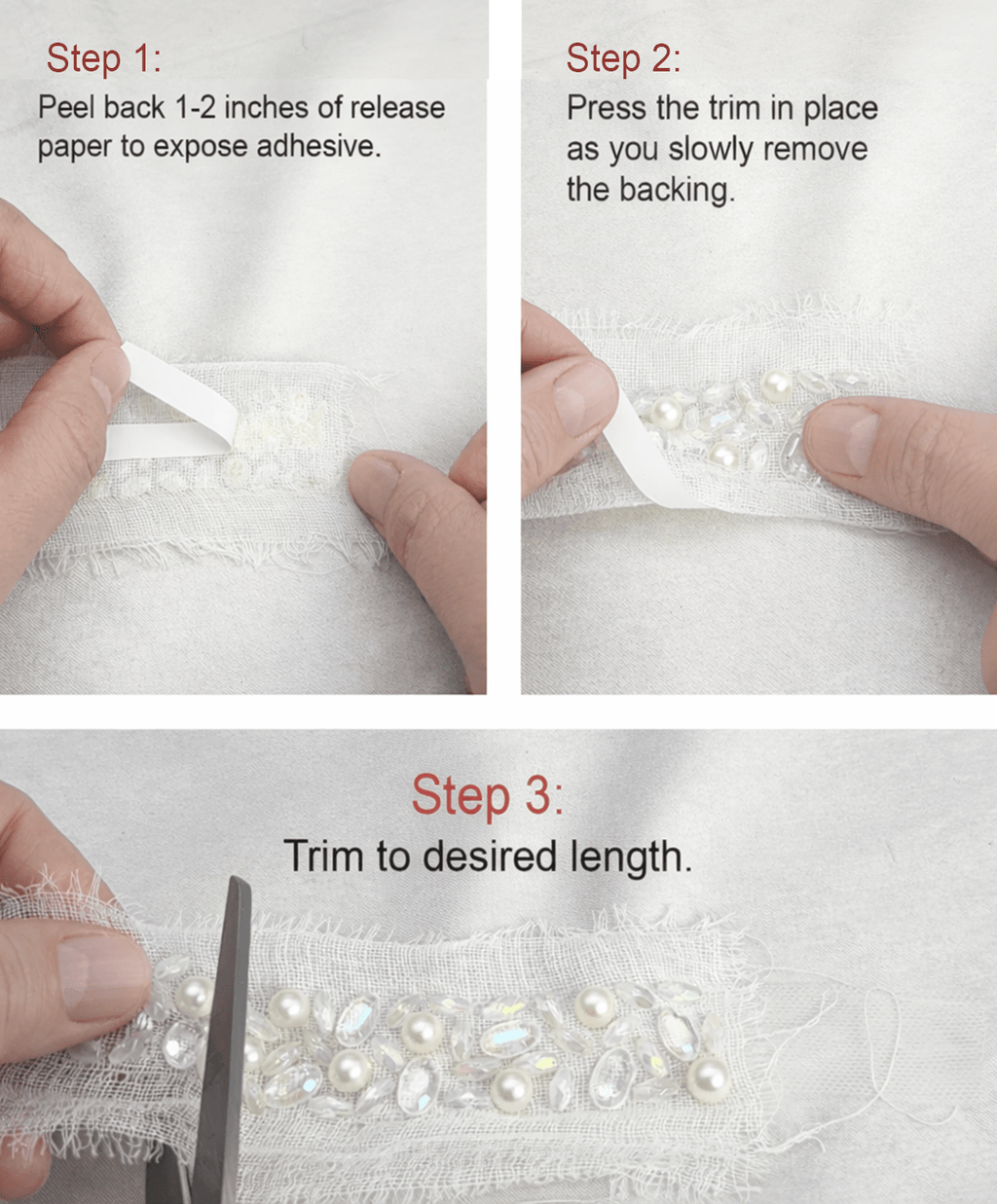 Pearl AB Crystal Beaded Trim by the Yard, Bridal Rhinestone Trim, Wedding Dress & Veil Embellishment, Sewing or Adhesive Trim - Made in USA - Faraj Beading