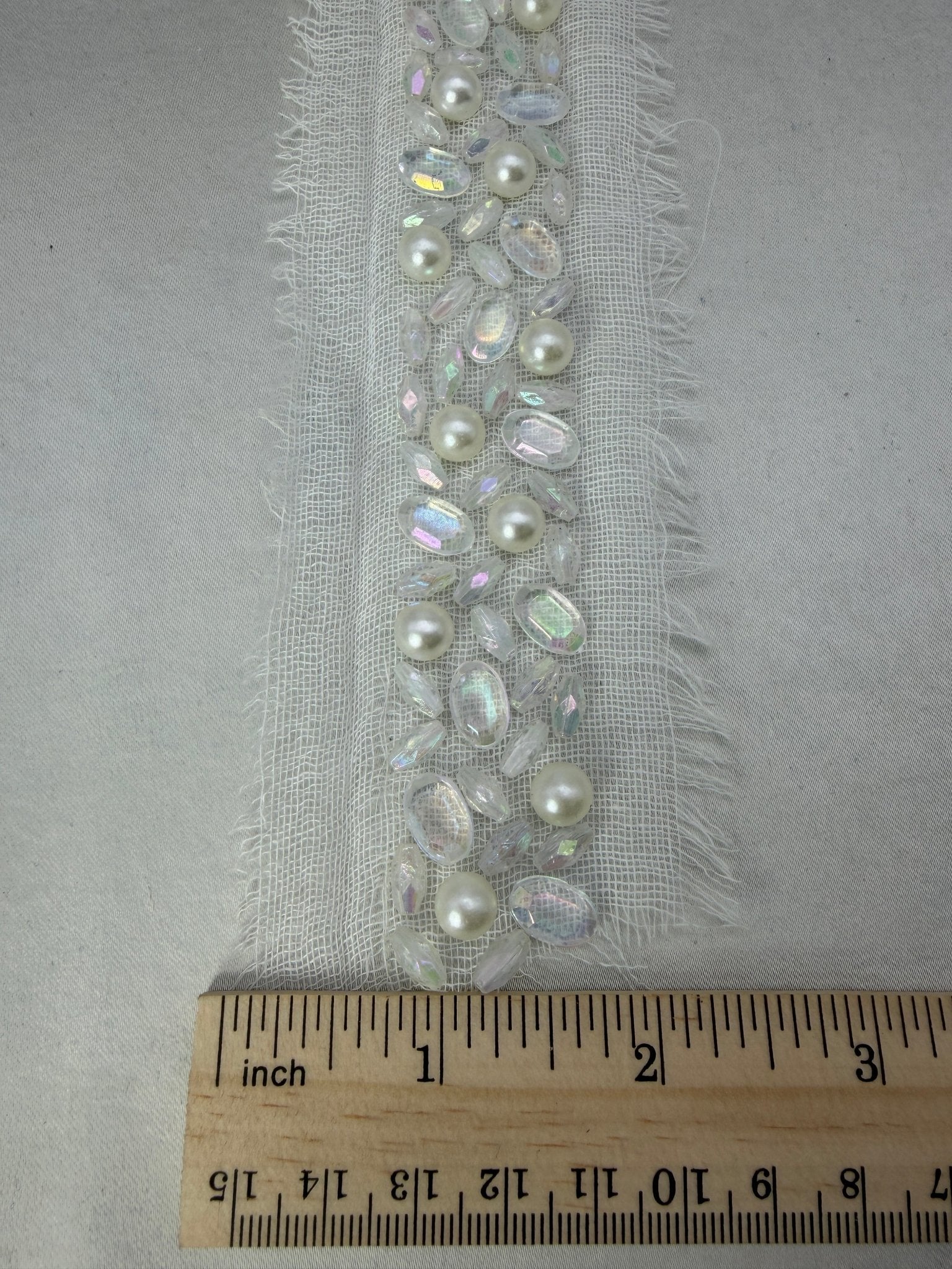 Pearl AB Crystal Beaded Trim by the Yard, Bridal Rhinestone Trim, Wedding Dress & Veil Embellishment, Sewing or Adhesive Trim - Made in USA - Faraj Beading