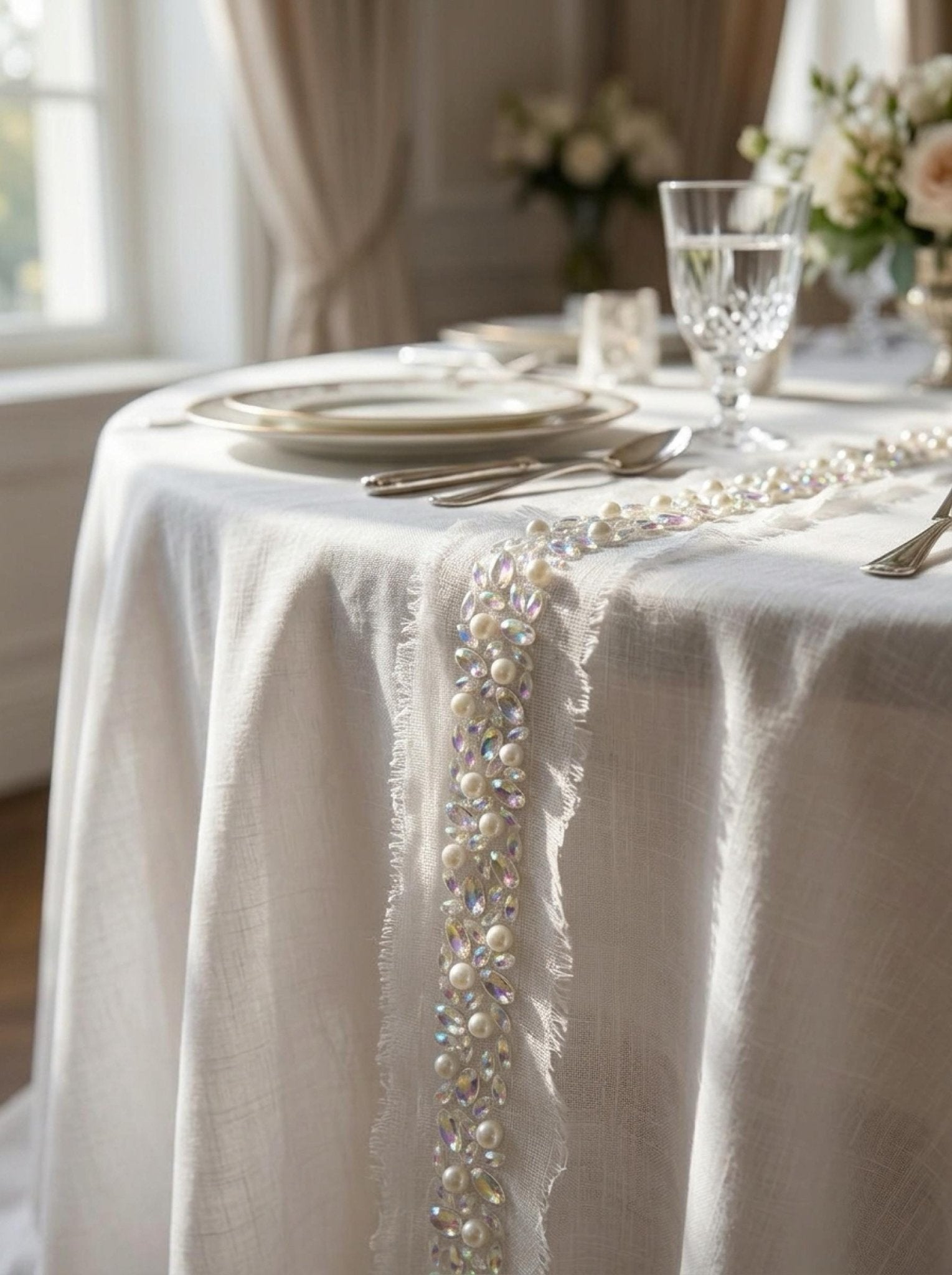 Pearl AB Crystal Beaded Trim by the Yard, Bridal Rhinestone Trim, Wedding Dress & Veil Embellishment, Sewing or Adhesive Trim - Made in USA - Faraj Beading