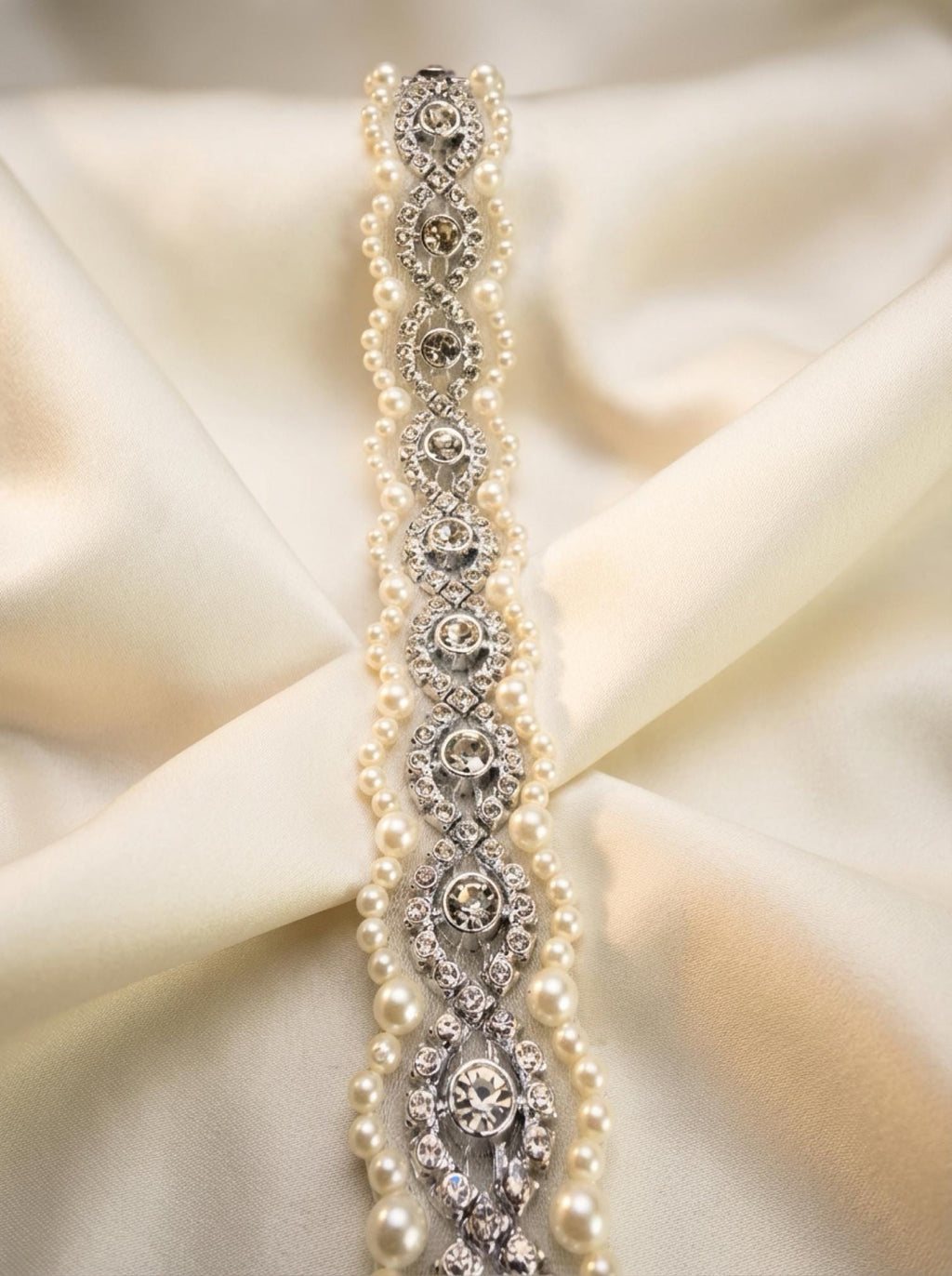 Pearl and Rhinestone Trim with Scalloped Edges Self Adhesive - Faraj Beading