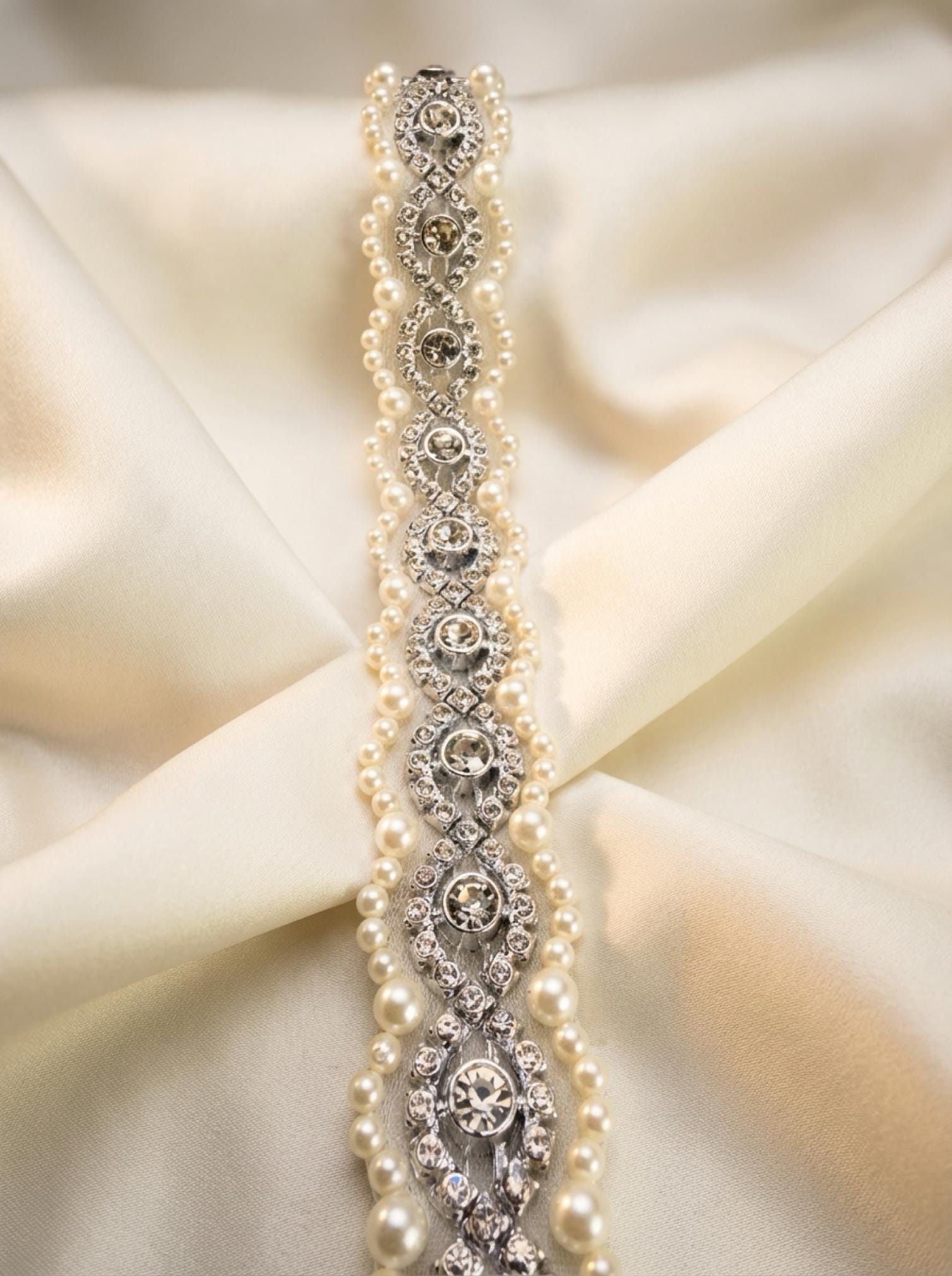 Pearl and Rhinestone Trim with Scalloped Edges Self Adhesive - Faraj Beading