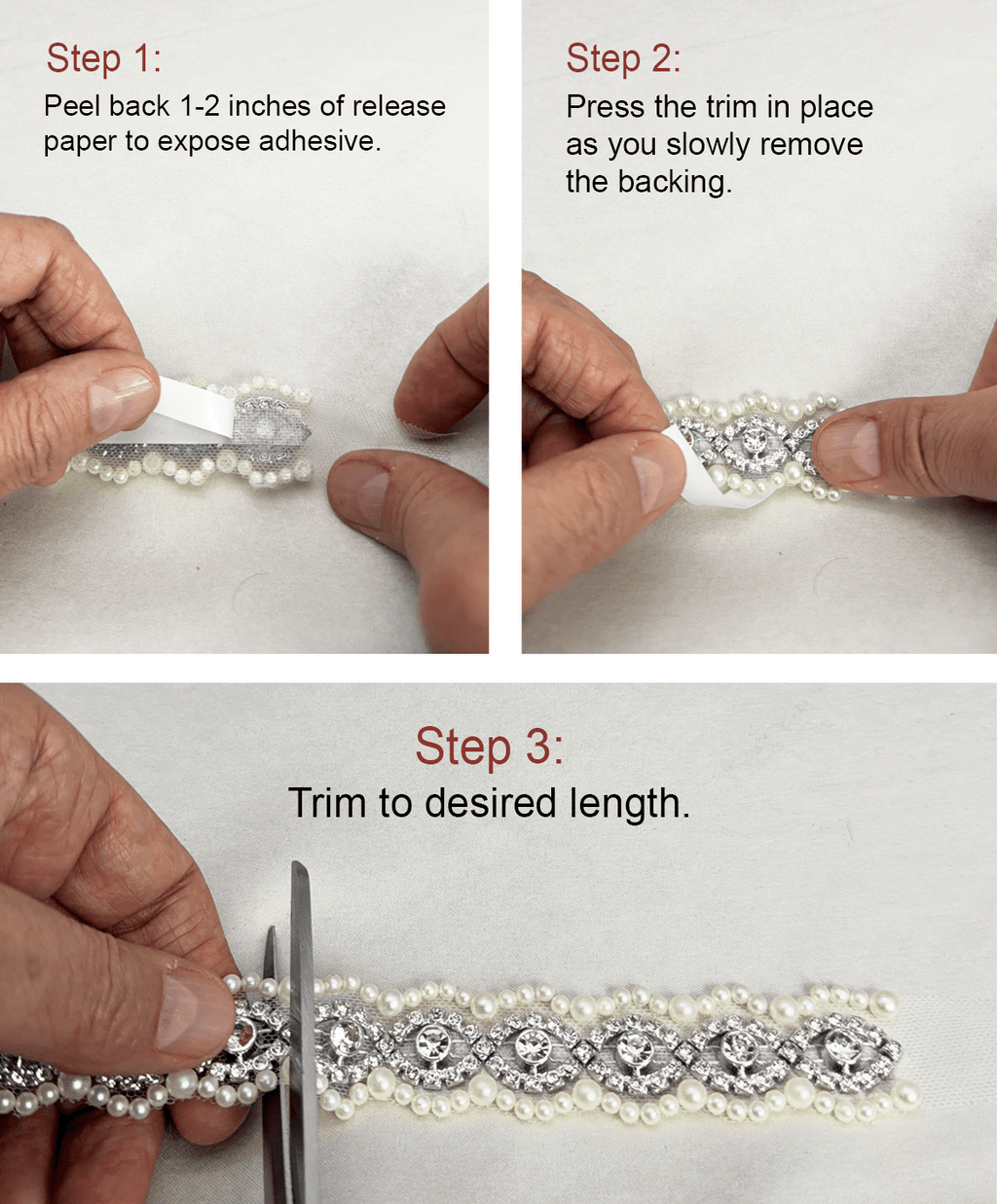 Pearl and Rhinestone Trim with Scalloped Edges Self Adhesive - Faraj Beading